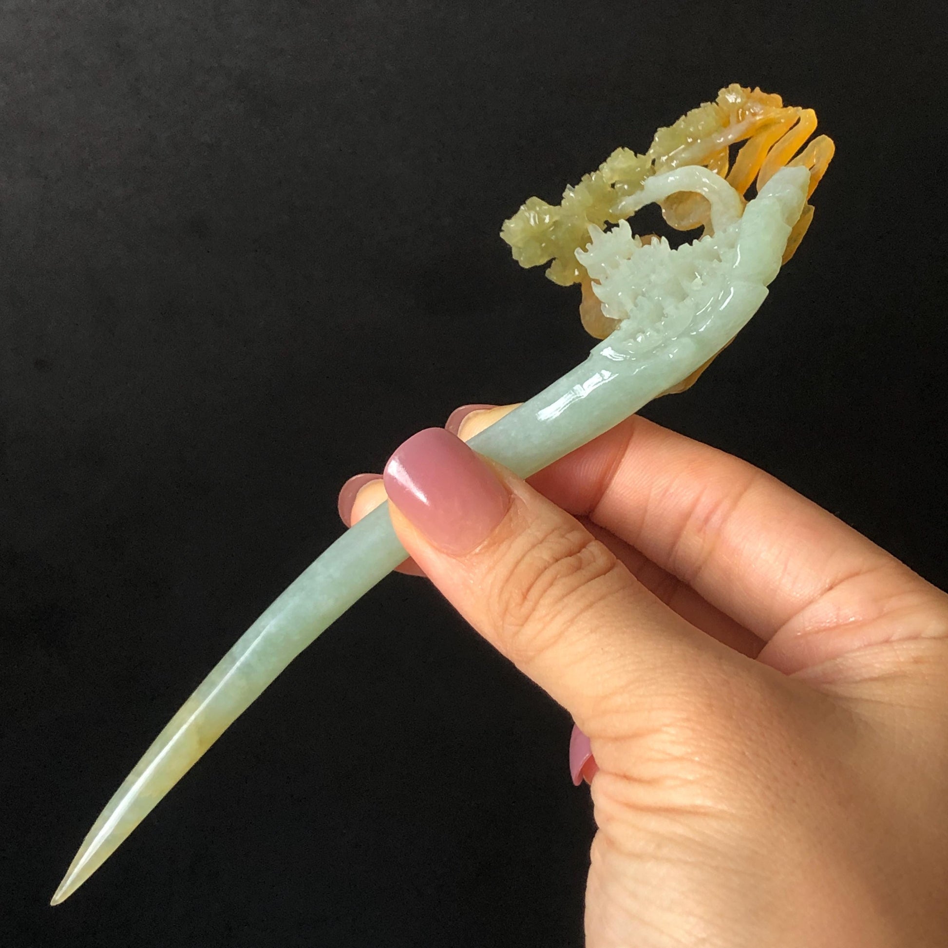 Certified Xiu Jade Serpentine Hand Carved Pavilions under Moon with Pine Tree Hair Pin: Natural Multicolour Orange Yellow GreenJade Hair Stick Hair Jewelry Chinese Vintage Hanfu Hair Fork gift for her green jade carving yellow jade flower carving landscapr carving hand engraved tree hairpins japanese hair stick korean hair pins vinatge hair fork chinese hair comb antique hairpins  accessory 3D stone carving asian hair crown hair claws