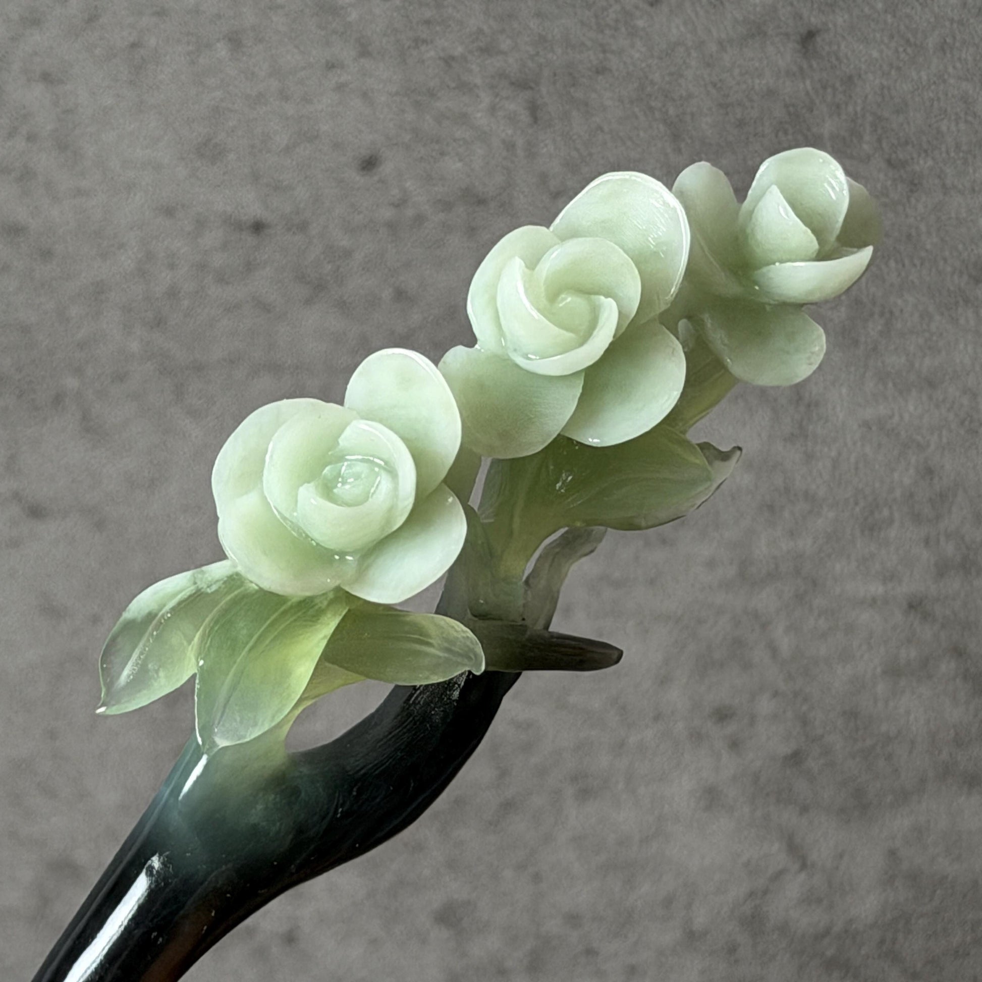 Xiu Jade Peach Blossom Flower Hand Carved Hair Pin: Certified Natural Serpentine Multicolor Black White Green Jade Handcrafted Hair Stick | Asian Vintage Hair Fork 3D stone carving Hair Jewelry Chinese Hanfu Hair Fork gift for her green jade carving white jade black jade flower carving hand engraved hairpins japanese hair stick korean hair pins hair fork hair comb antique hairpins wedding headpiece engagement hair jewelry bridal shower gift wedding bridal hair accessory asian hair crown