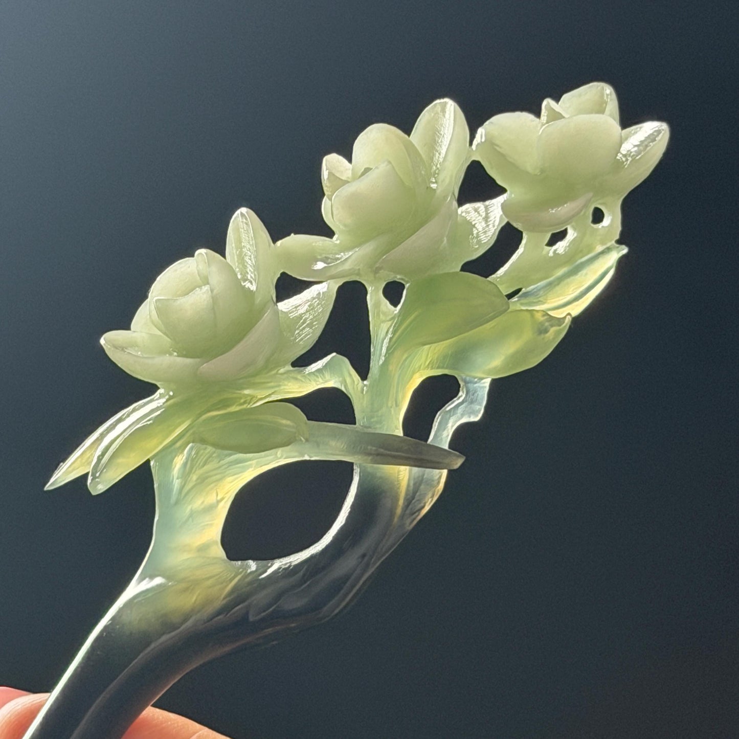 Xiu Jade Peach Blossom Flower Hand Carved Hair Pin: Certified Natural Serpentine Multicolor Black White Green Jade Handcrafted Hair Stick | Asian Vintage Hair Fork 3D stone carving Hair Jewelry Chinese Hanfu Hair Fork gift for her green jade carving white jade black jade flower carving hand engraved hairpins japanese hair stick korean hair pins hair fork hair comb antique hairpins wedding headpiece engagement hair jewelry bridal shower gift wedding bridal hair accessory asian hair crown