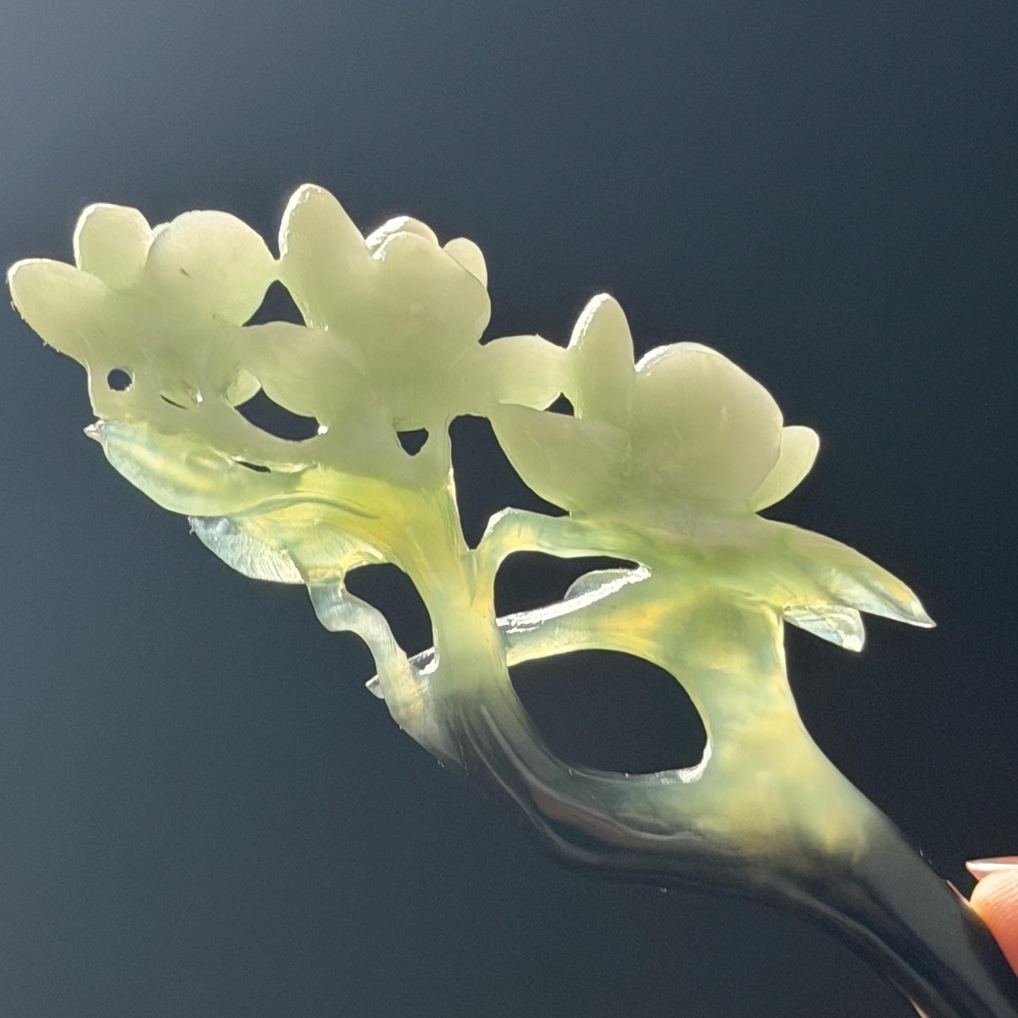 Xiu Jade Peach Blossom Flower Hand Carved Hair Pin: Certified Natural Serpentine Multicolor Black White Green Jade Handcrafted Hair Stick | Asian Vintage Hair Fork 3D stone carving Hair Jewelry Chinese Hanfu Hair Fork gift for her green jade carving white jade black jade flower carving hand engraved hairpins japanese hair stick korean hair pins hair fork hair comb antique hairpins wedding headpiece engagement hair jewelry bridal shower gift wedding bridal hair accessory asian hair crown