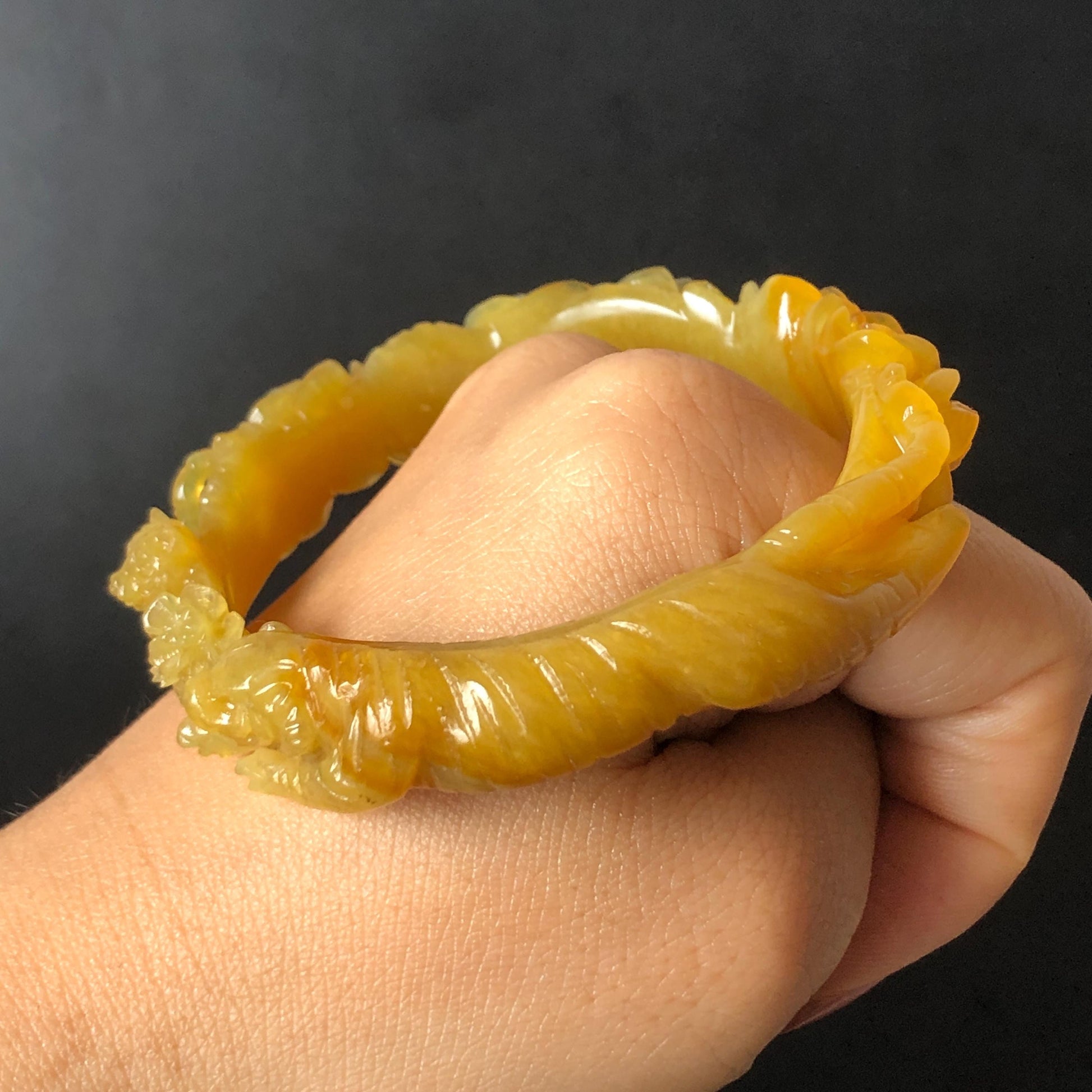 Custom Size 50-65mm! Xiu Jade Tiger & Rose Hand Craved Bangle: Certified Natural Serpentine Yellow Jade handcrafted Bracelet 3D stone carving Accept Customized order tailor-made bangle customized gift tiger lover gift for her custom size bangle natural jade with certificate bracelet yellow jade certified jade stone bangle gemstone bracelet crystal bangle jade carving rose carving flower carving personalized gift make to order antique bracelet chinese untreated jade birthday gift hallow out