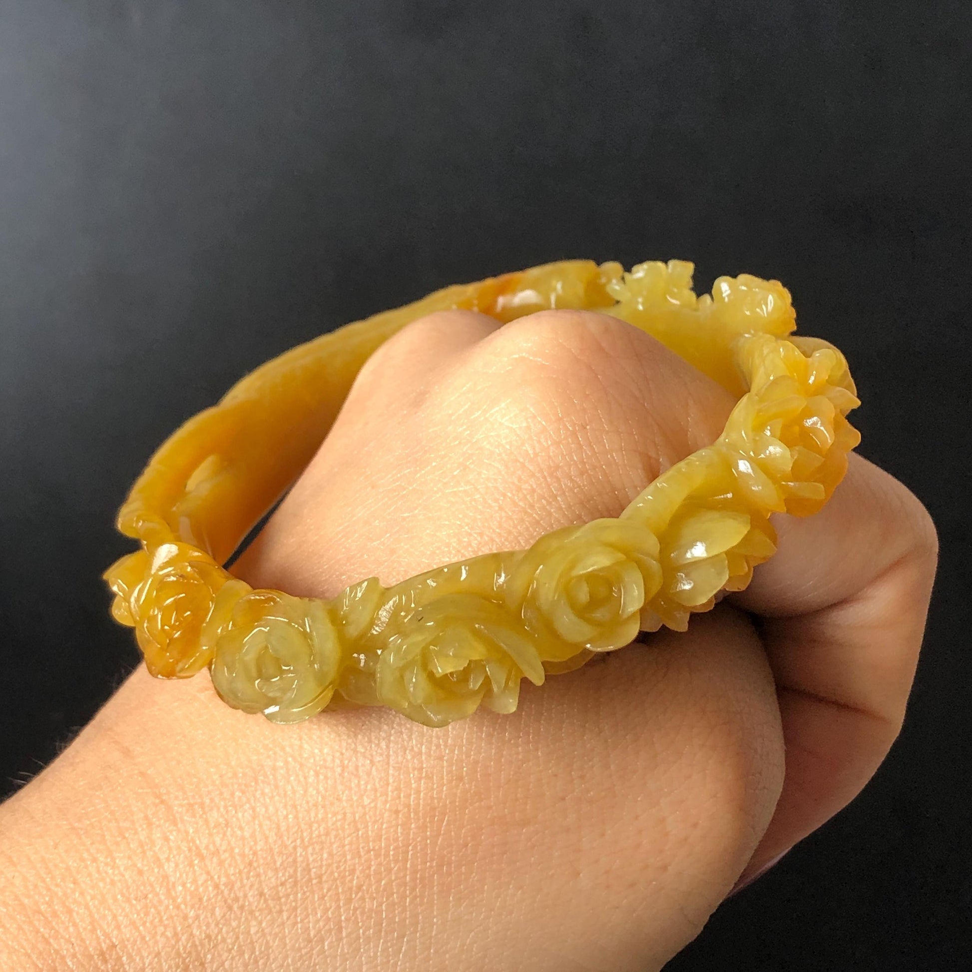 Custom Size 50-65mm! Xiu Jade Tiger & Rose Hand Craved Bangle: Certified Natural Serpentine Yellow Jade handcrafted Bracelet 3D stone carving Accept Customized order tailor-made bangle customized gift tiger lover gift for her custom size bangle natural jade with certificate bracelet yellow jade certified jade stone bangle gemstone bracelet crystal bangle jade carving rose carving flower carving personalized gift make to order antique bracelet chinese untreated jade birthday gift hallow out