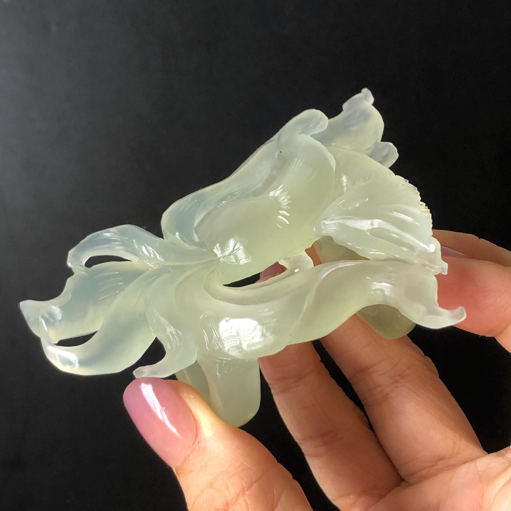 Xiu Jade Nine-tailed Fox Hand Carved Hair Crown: Natural Serpentine Ice Green  Jade Hanfu Hair Stick 3D stone carving Asian Chinese Vintage Style  Gift for her, hairpin, green jade hair stick, hair fork, chinese hairpin, korean hair stick, japanese hair pin, vinatge hair comb, bridal hair clip, fox lover gift, hand carved fox, hand engraved animals carving, fox carving, real jade untreated jade bridal headpiece wedding hair jewelry hollow out carving gift for her engagement gift