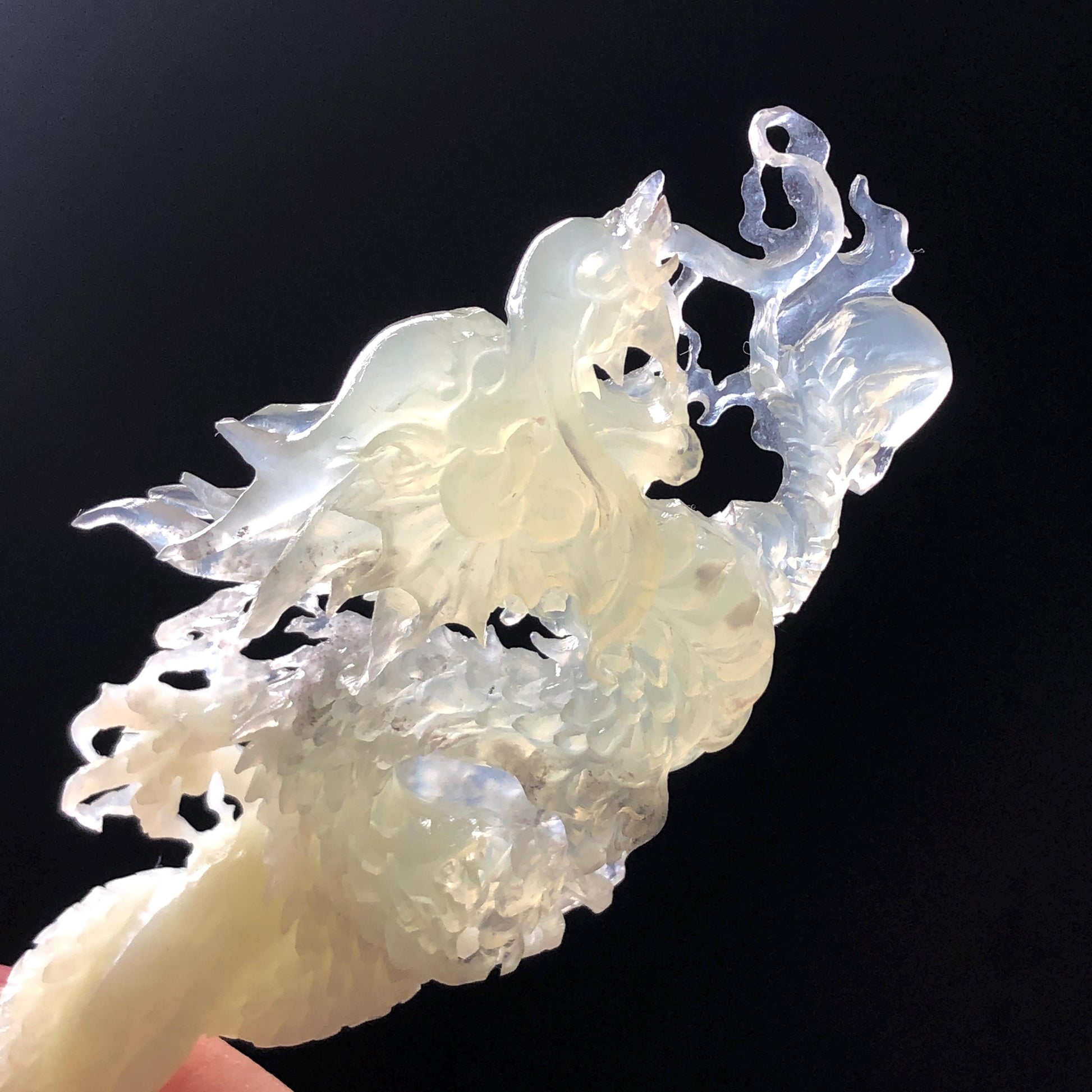 Xiu Jade Soaring Dragon Hand Carved Hair Pin: Natural Serpentine Ice Green White Jade Handcrafted Hair Stick Hollow Out Carving | Asian Vintage Hair Fork  Gift for her japanese hairpin korean hair stick hanfu hair fork vinatge hair comb antique hair pins dragon carving hand engraved dragon white jade green jade black jade carving hand carved dragon hair stick dragon lover gift handcrafted hair crown wedding headpiece 3D stone carving bridal hair jewelry