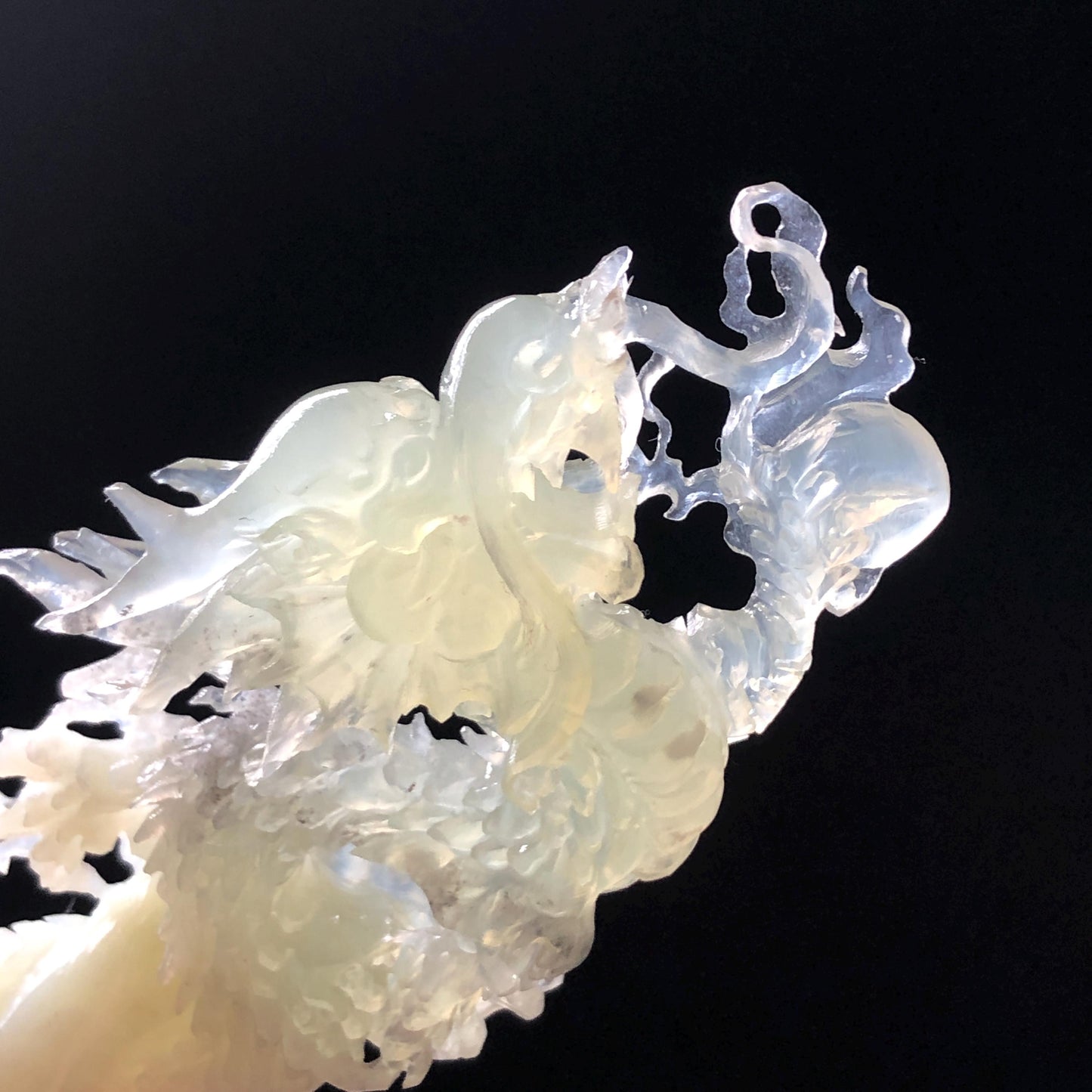 Xiu Jade Soaring Dragon Hand Carved Hair Pin: Natural Serpentine Ice Green White Jade Handcrafted Hair Stick Hollow Out Carving | Asian Vintage Hair Fork  Gift for her japanese hairpin korean hair stick hanfu hair fork vinatge hair comb antique hair pins dragon carving hand engraved dragon white jade green jade black jade carving hand carved dragon hair stick dragon lover gift handcrafted hair crown wedding headpiece 3D stone carving bridal hair jewelry