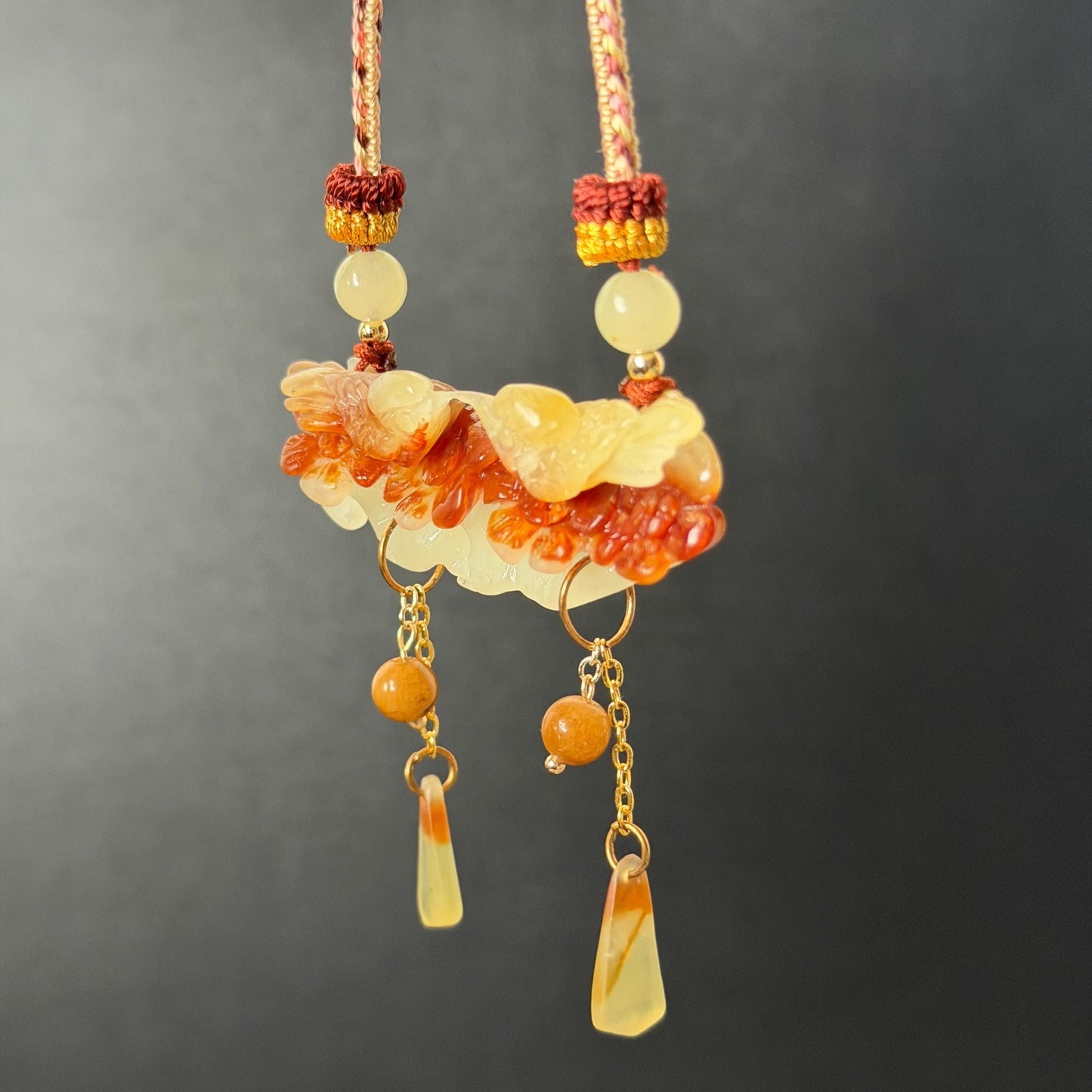 Xiu Jade Magpie Birds and Flower Hand Carved Pendant Adjustable Necklace Choker: Certified Natural Serpentine Multicolor Brown Yellow White Jade Handcrafted Charm | Fortune & Happiness | Stone Crystal Gemstone Jewellery  Gift for her, brown jade carving yellow jade white jade Braided necklace plum blossom carving flower carving hand engraved flower chinese jade pendant necklace vintage necklace antique necklace certificate jade natural untreated jade certified jade modern necklace bird carving
