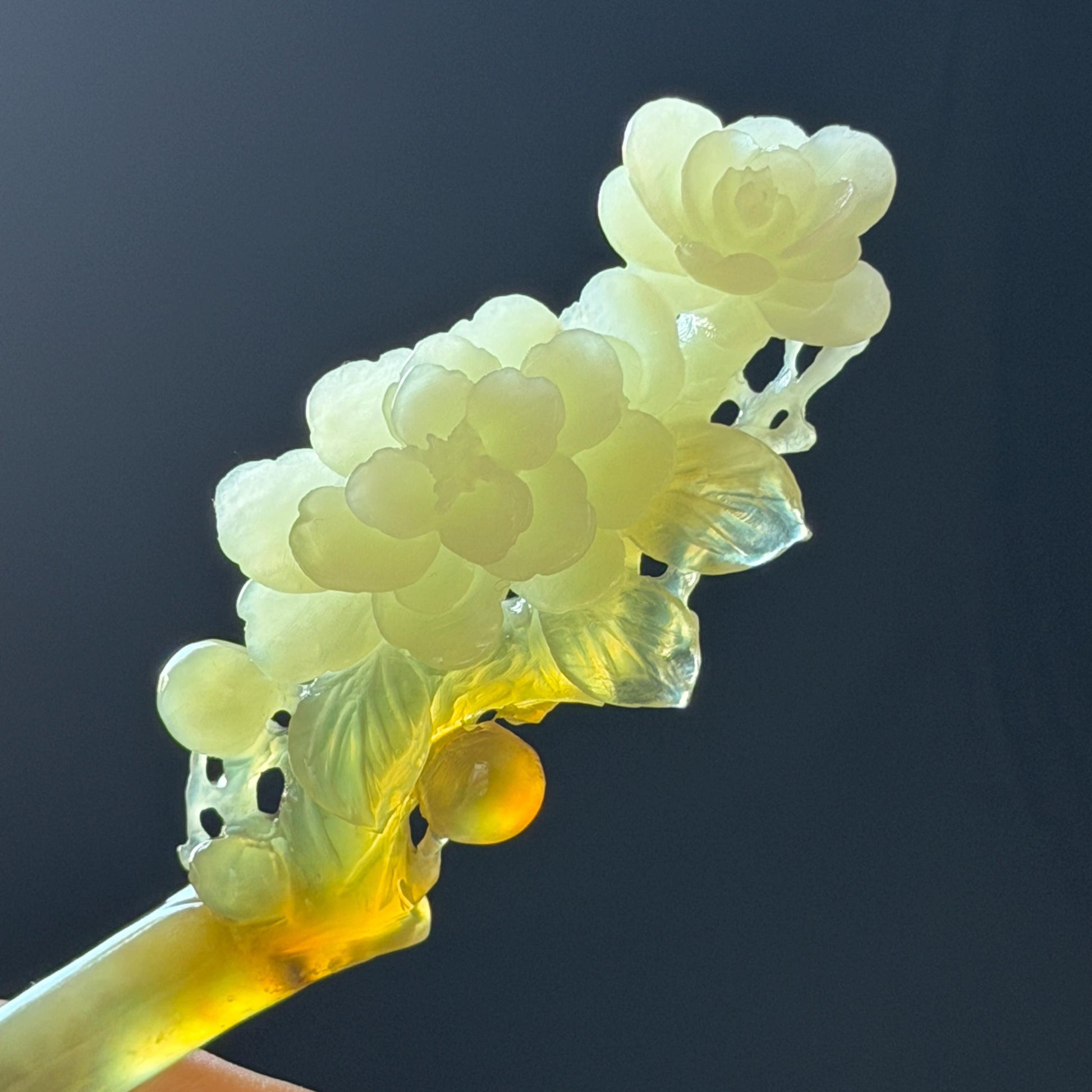 Xiu Jade Peach Blossom Flower Hand Carved Hair Pin: Certified Natural Serpentine Multicolor Orange White Green Jade Handcrafted Hair Stick | Asian Vintage Hair Fork 3D stone carving Hair Jewelry Chinese Hanfu Hair Fork gift for her green jade carving white jade orange jade flower carving hand engraved hairpins japanese hair stick korean hair pins hair fork hair comb antique hairpins wedding headpiece engagement hair jewelry bridal shower gift wedding bridal hair accessory asian hair crown