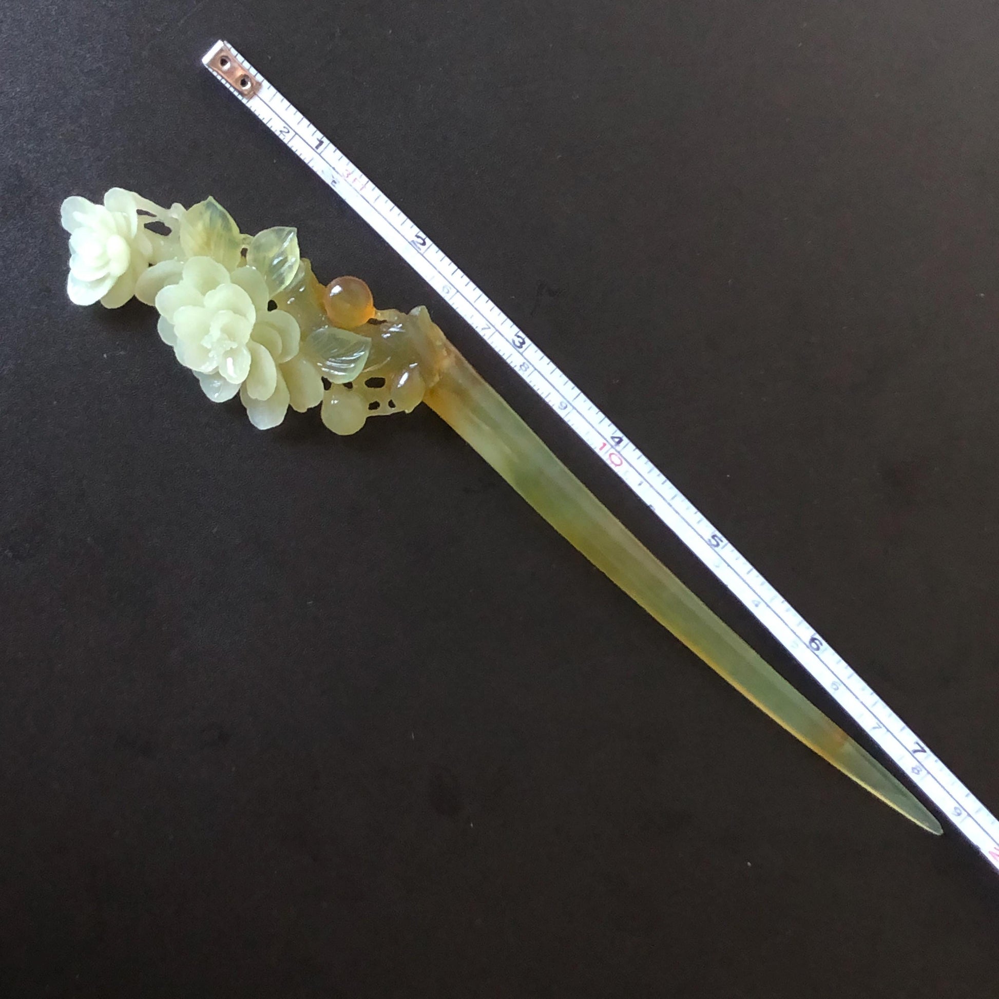 Xiu Jade Peach Blossom Flower Hand Carved Hair Pin: Certified Natural Serpentine Multicolor Orange White Green Jade Handcrafted Hair Stick | Asian Vintage Hair Fork 3D stone carving Hair Jewelry Chinese Hanfu Hair Fork gift for her green jade carving white jade orange jade flower carving hand engraved hairpins japanese hair stick korean hair pins hair fork hair comb antique hairpins wedding headpiece engagement hair jewelry bridal shower gift wedding bridal hair accessory asian hair crown
