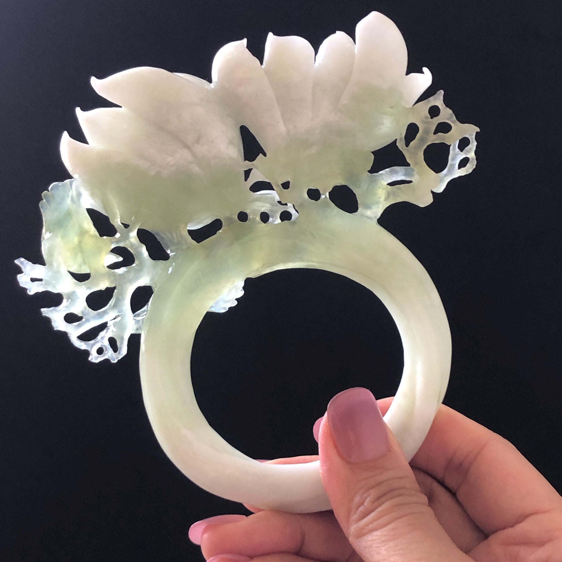 Xiu Jade Yulan Flowers & Birds Hand Carved Hair Pin: Certified Natural Serpentine White Jade Green Jade Handcrafted Hanfu Hair Stick, Asian Vintage Hair Fork Chinese Antique Bridal Gift for her japanese hairpin korean hair stick hair comb antique hair pins bridal shower hair jewelry wedding headpiece engagement hair accessory jade carving hand engraved jade hand carved flower jade hairpins untreated jade certificate flower carving yulan carving 3D stone carving handcrafted bird carving