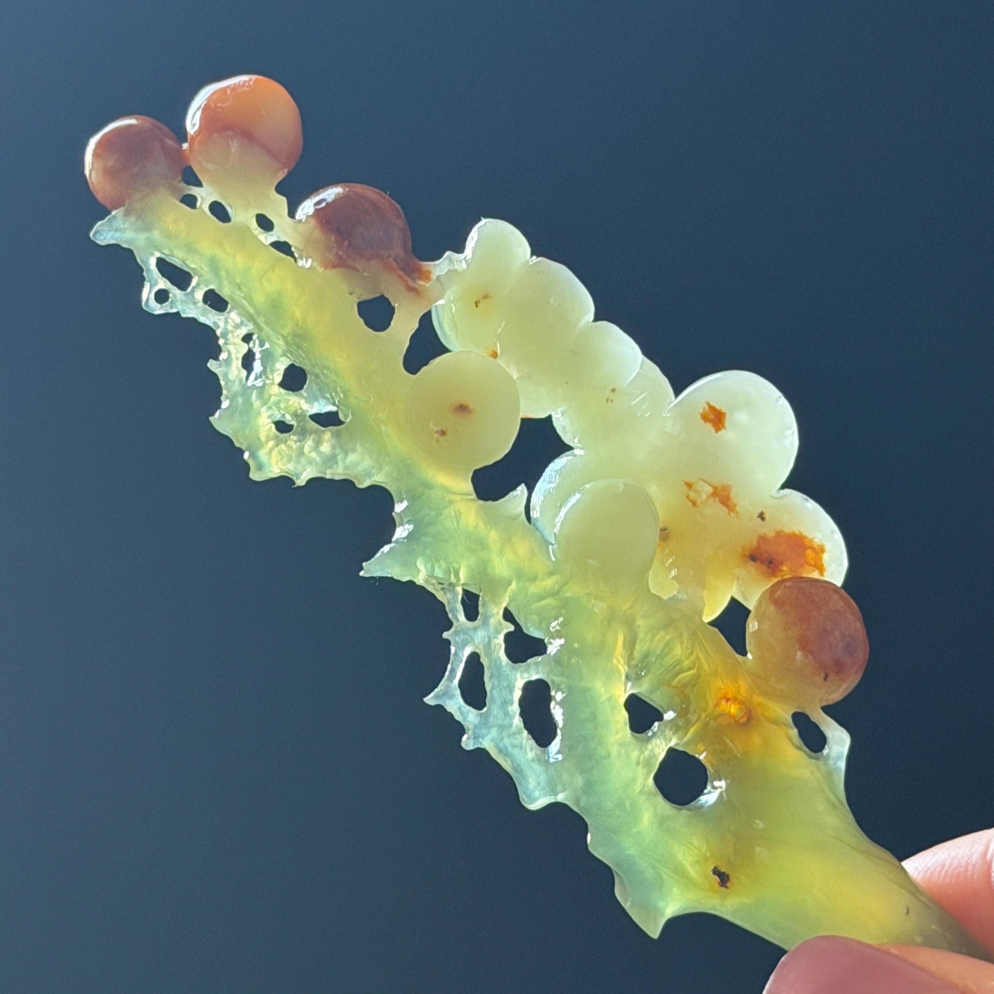 Xiu Jade Plum Blossom Flower Hand Carved Hair Pin: Certified Natural Serpentine Multicolor Orange White Green Jade Handcrafted Hair Stick