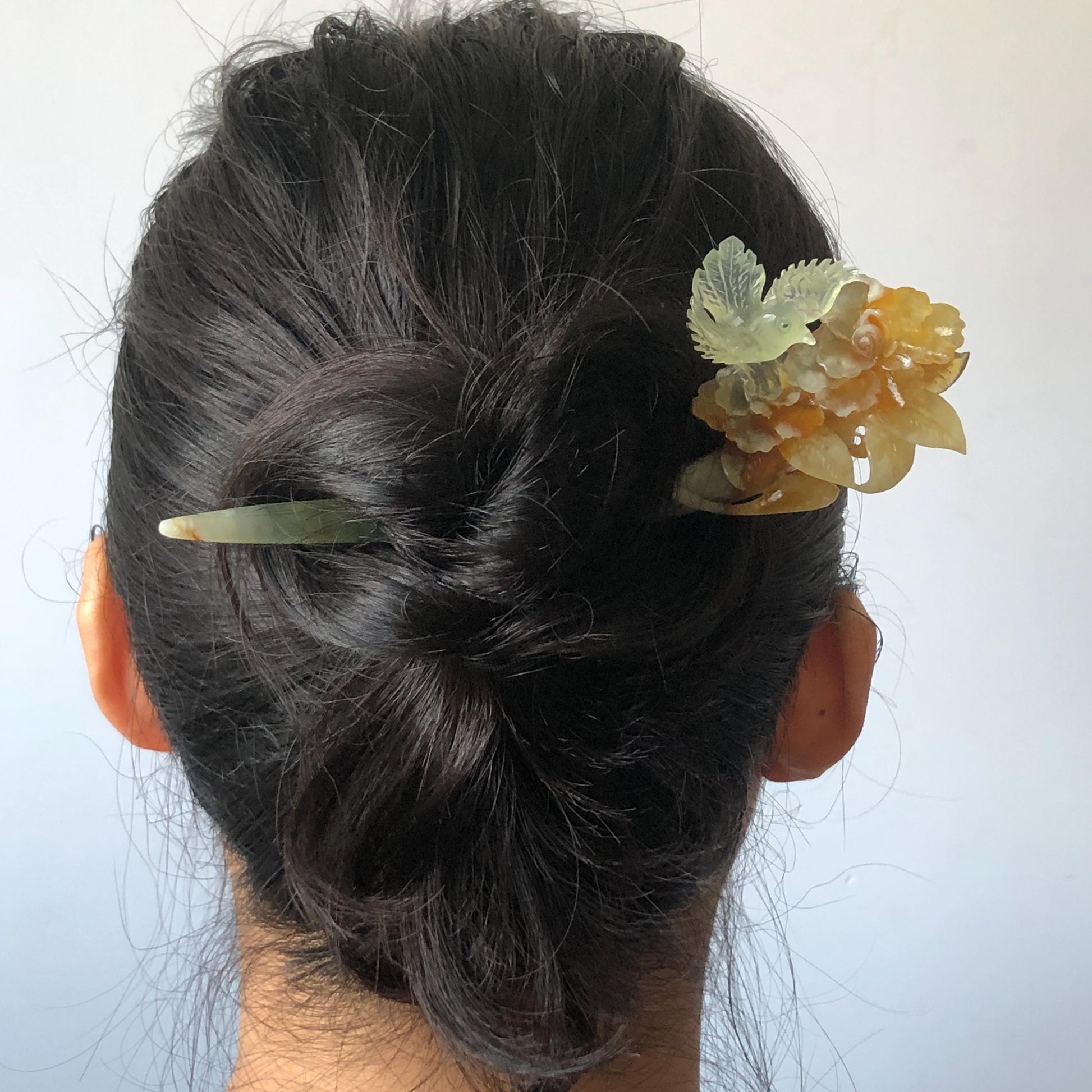 Xiu Jade Bird & Flowers Hand Carved Hair Pin: Certificate Natural multicolor Serpentine Yellow Orange White Green Jade Hair Stick 3D stone carving Hair Jewelry Asian Chinese Vintage Style Gift for her white jade green jade carving yellow jade orange jade bird carving flower carving hand carved jade hand engraved bird certificate certified untreated jade korean hairpin japanese hair stick chinese hair comb vinatge hair fork multicolor jade bird lover gift hair claw hair crown