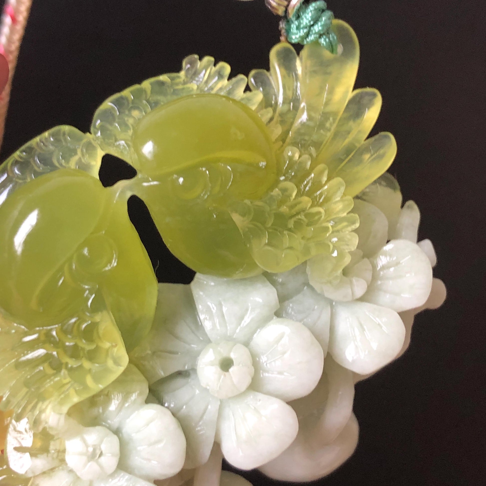 Xiu Jade Hand Carved Magpie Birds Flower Pendant Heart Dangle Adjustable Necklace: Certified Natural Serpentine Green & White Stone Crystal Gemstone Jewellery Gift for her, green jade carving white jade Braided necklace plum blossom carving flower carving hand engraved flower chinese jade pendant necklace vintage necklace antique necklace certificate jade natural untreated jade with certificate certified jade modern necklace bird carving wedding gift bridal shower gift pendant dangle