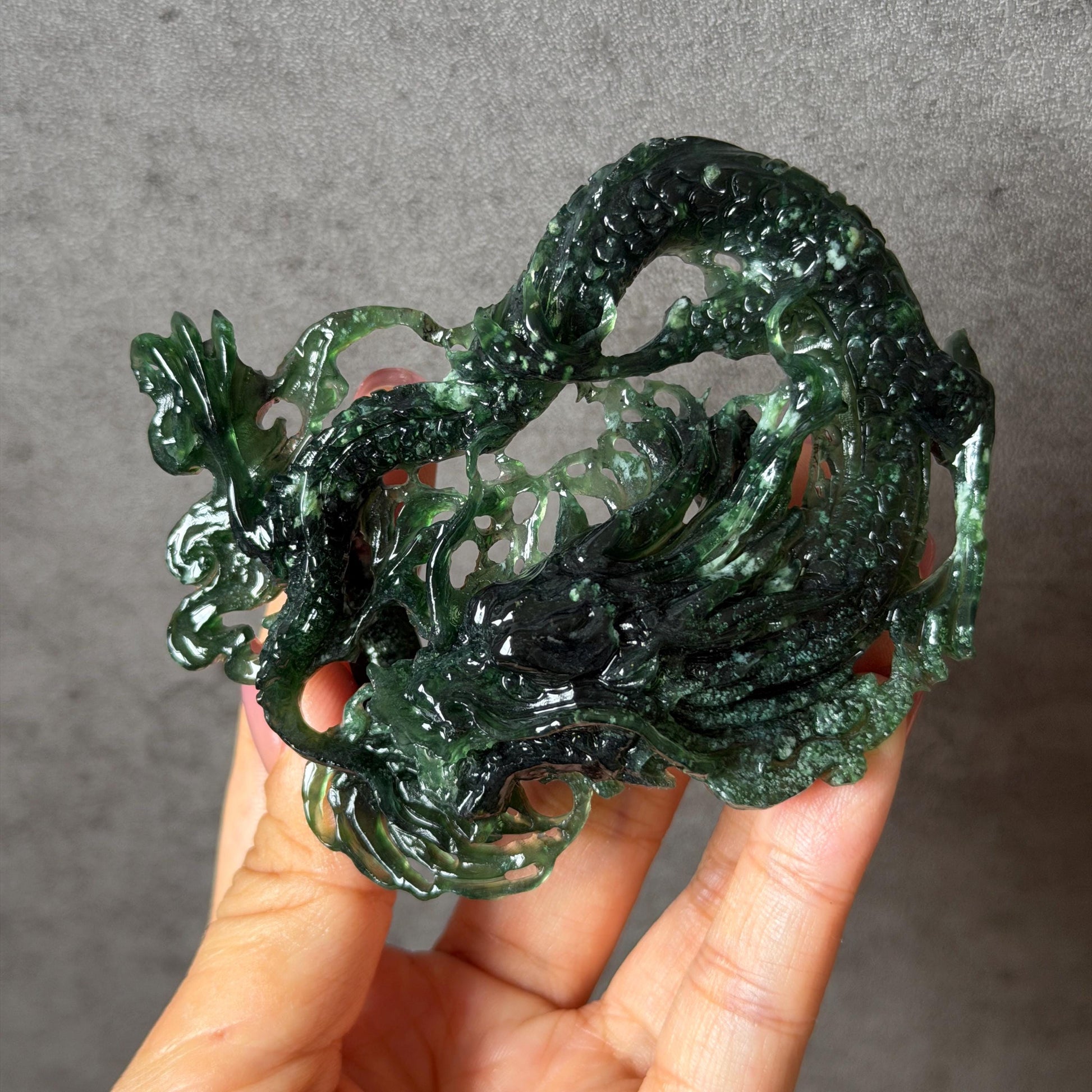 Xiu Jade Dragon Hand Carved Hair Crown: Natural Serpentine Ice Deep Green Jade Handcrafted Hair Stick Hollow Out Carving | Asian Vintage Hair Fork gift for her dragon carving hand engraved dragon hair stick green jade carving dragon hair fork chinese jade with certificate dragon lover gift korean hair pin japanese hair stick hair fork hair comb hanfu hair stick with certificate handcrafted jade 3D stone carving bridal headpiece wedding hair jewelry untreated jade bridal shower gift