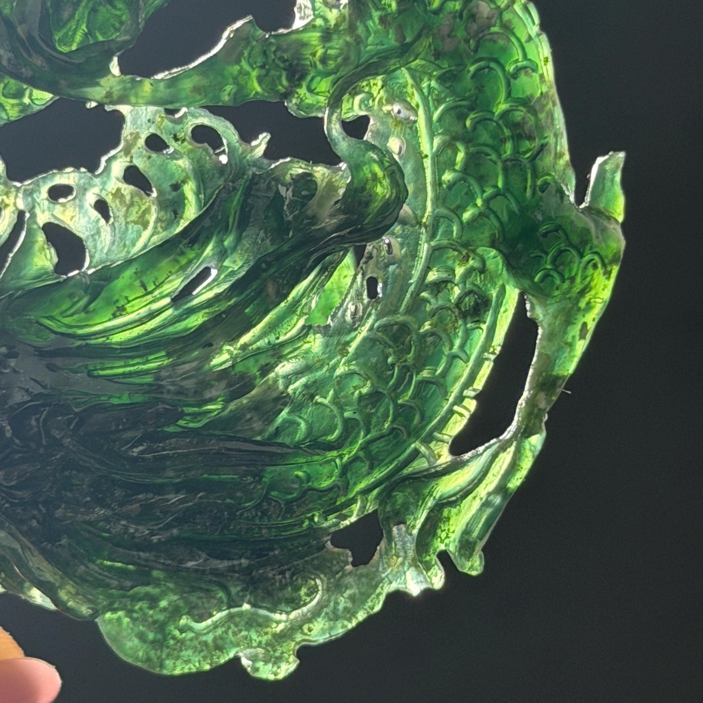 Xiu Jade Dragon Hand Carved Hair Crown: Natural Serpentine Ice Deep Green Jade Handcrafted Hair Stick Hollow Out Carving | Asian Vintage Hair Fork gift for her dragon carving hand engraved dragon hair stick green jade carving dragon hair fork chinese jade with certificate dragon lover gift korean hair pin japanese hair stick hair fork hair comb hanfu hair stick with certificate handcrafted jade 3D stone carving bridal headpiece wedding hair jewelry untreated jade bridal shower gift