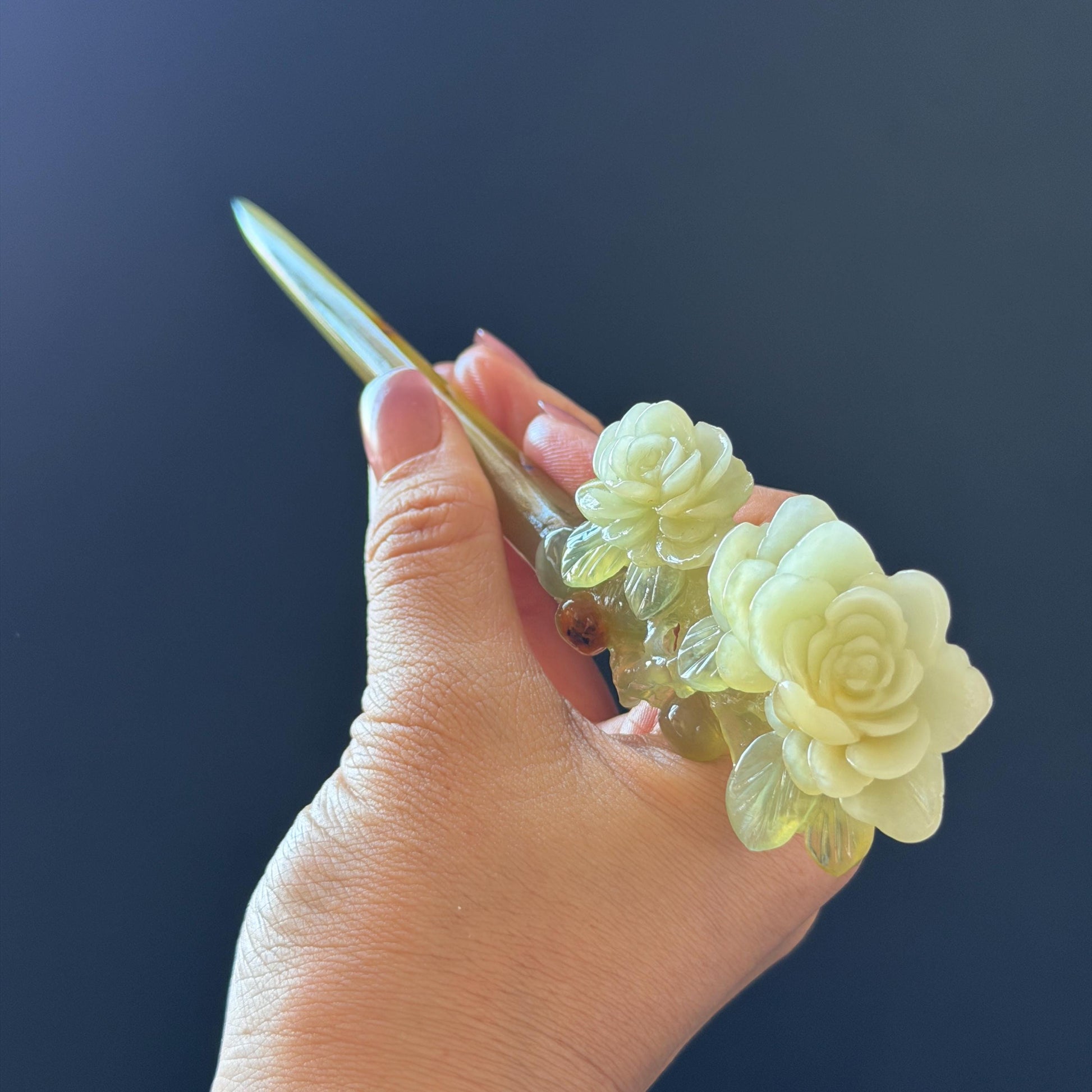 Xiu Jade Hand Carved Camellia Flower Hair Pin: Certified Natural Serpentine Multicolor Orange White Green Jade Handcrafted Hair Stick | Asian Vintage Hair Fork 3D stone carving Hair Jewelry | Chinese Hanfu Hair Fork gift for her green jade carving white jade orange jade flower carving camellia carving hand engraved hairpins japanese hair stick korean hair pins hair fork hair comb antique hairpins wedding headpiece engagement hair jewelry bridal shower gift bridal hair accessory  asian hair crown