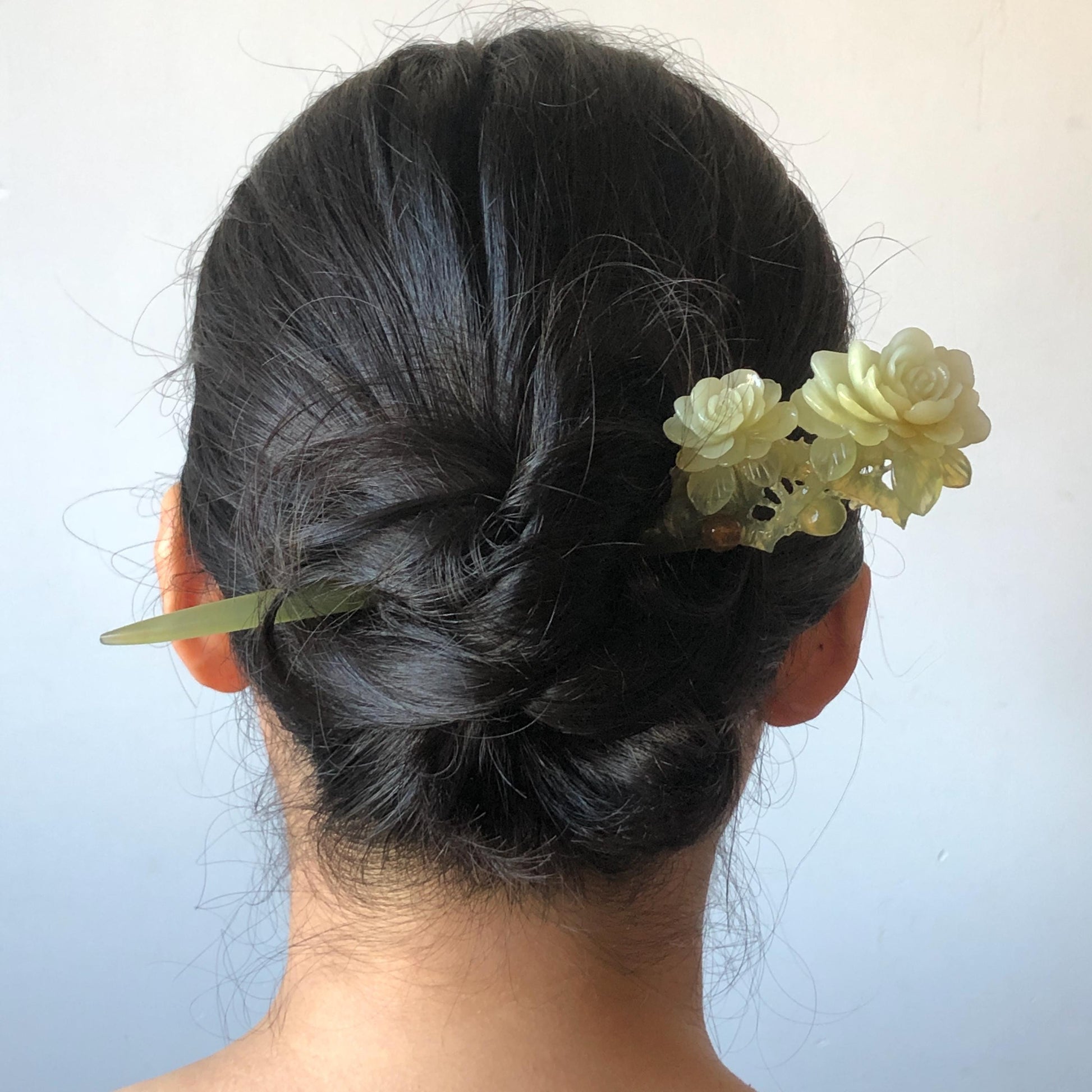 Xiu Jade Hand Carved Camellia Flower Hair Pin: Certified Natural Serpentine Multicolor Orange White Green Jade Handcrafted Hair Stick | Asian Vintage Hair Fork 3D stone carving Hair Jewelry | Chinese Hanfu Hair Fork gift for her green jade carving white jade orange jade flower carving camellia carving hand engraved hairpins japanese hair stick korean hair pins hair fork hair comb antique hairpins wedding headpiece engagement hair jewelry bridal shower gift bridal hair accessory  asian hair crown