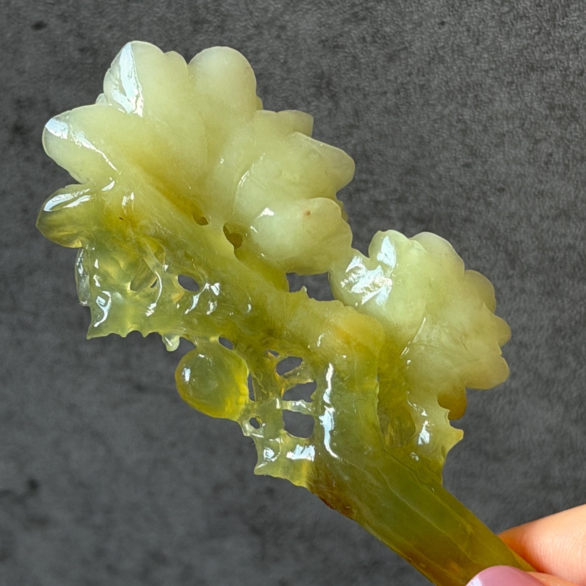 Xiu Jade Hand Carved Camellia Flower Hair Pin: Certified Natural Serpentine Multicolor Orange White Green Jade Handcrafted Hanfu Hair Stick