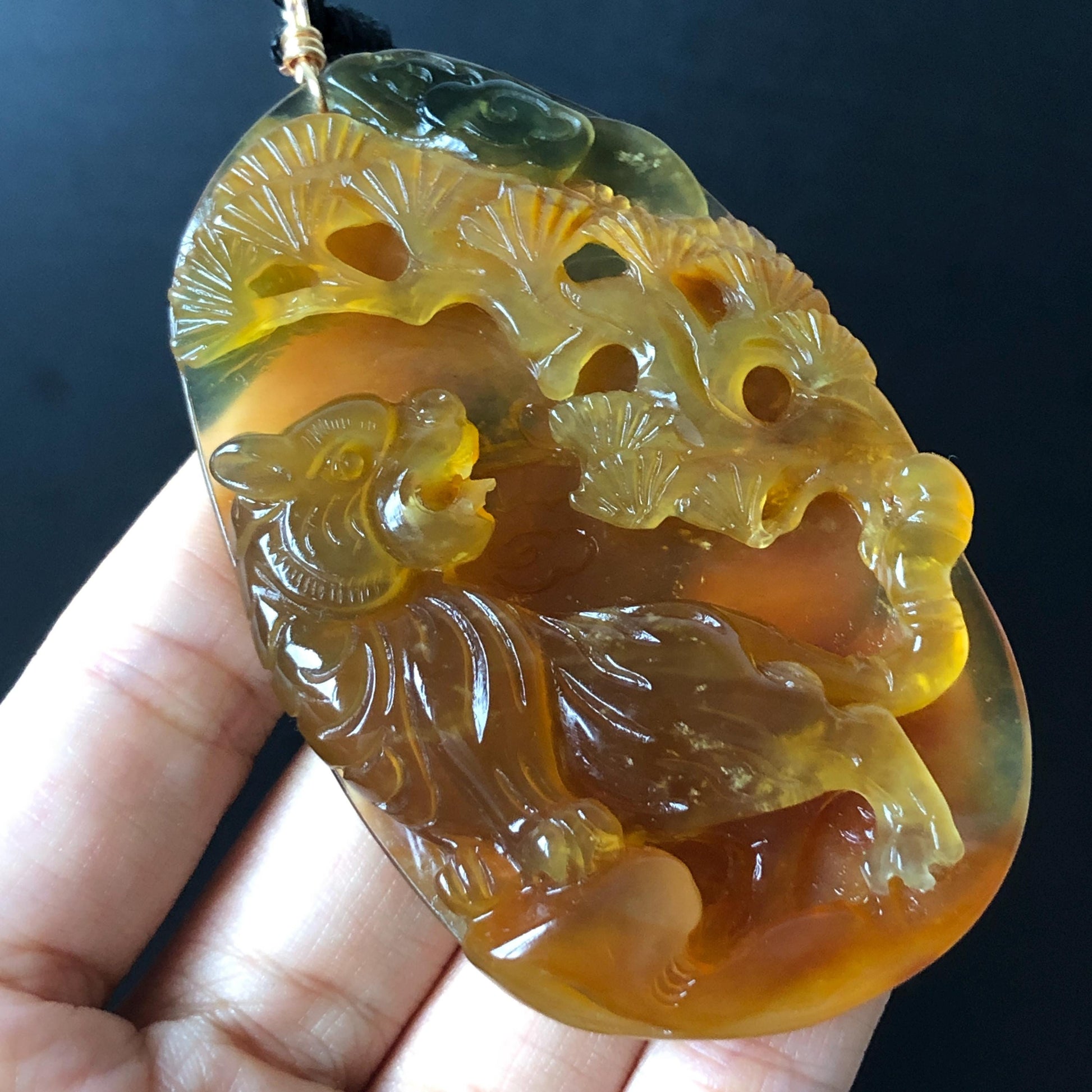 Xiu Jade Tiger in the wood Pine Tree Hand Carved Pendant Adjustable Necklace: Certified Natural Serpentine Bi-color Ice Yellow Green Jade Handcrafted Charm 3D Stone Carving yellow jade carving green jade 3D carving tiger carving pine tree carving tiger pendant animals carving charm adjustable necklace for men choker jade with certificate untreated jade lucky charm tiger lover gift handcrafted jade relief carving birthday gift big pendant huge charm
