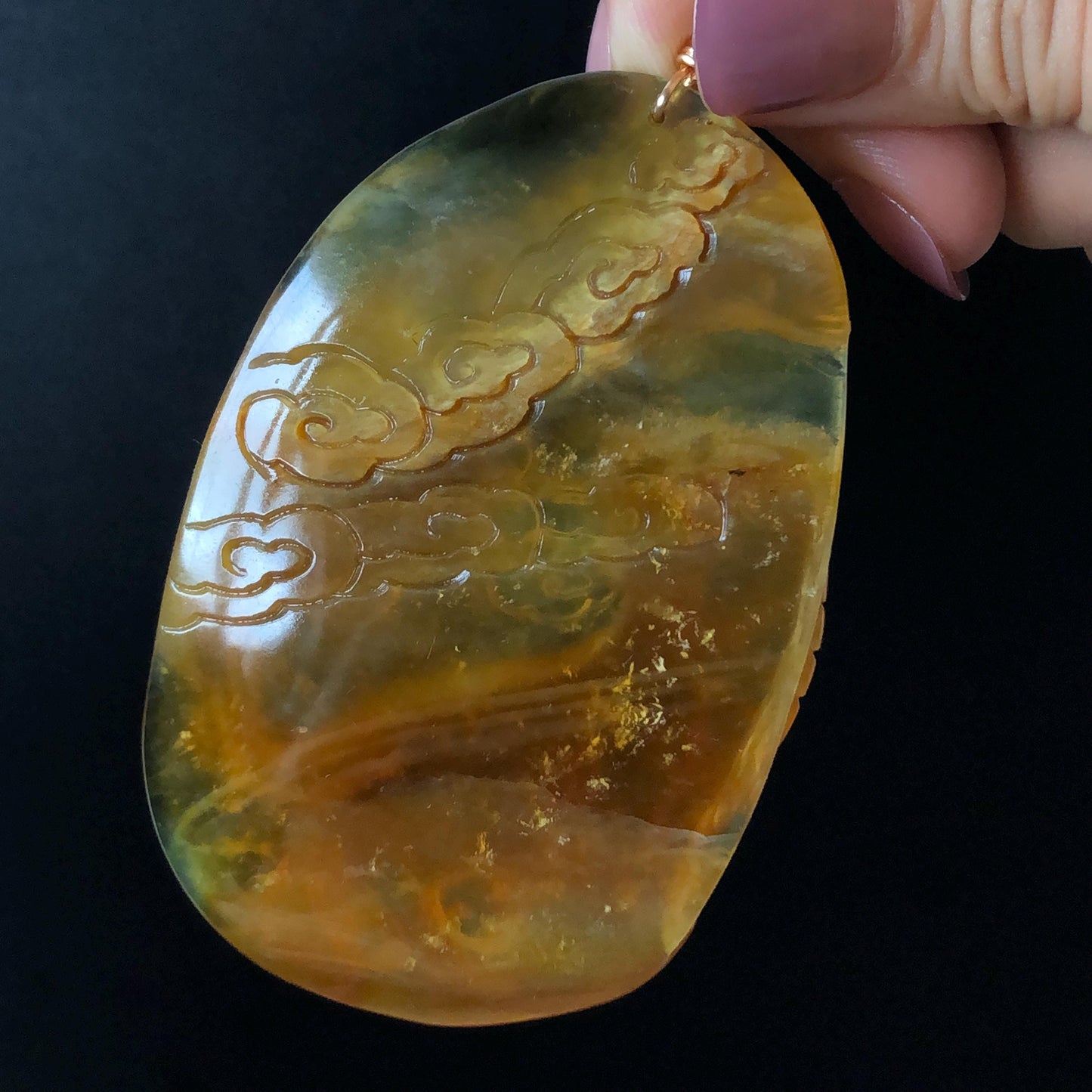 Xiu Jade Tiger in the wood Pine Tree Hand Carved Pendant Adjustable Necklace: Certified Natural Serpentine Bi-color Yellow Green Jade Charm