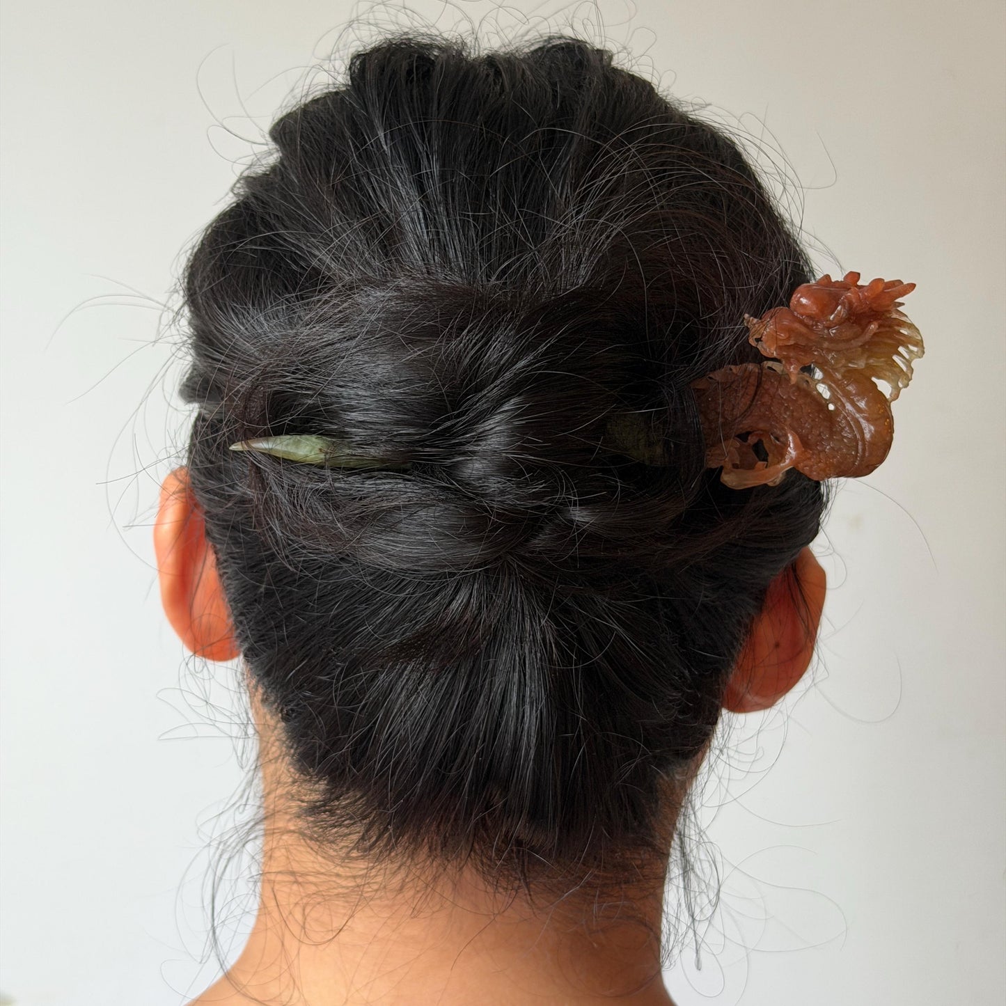 Xiu Jade Fire Dragon Hand Carved Hair Pin: Certified Natural Serpentine Gold Red Jade Handcrafted Hanfu Hair Stick 3D Stone Carving Hair Stick | Asian Vintage Hair Fork Gift for her japanese hairpin korean hair stick hanfu hair fork vintage hair comb antique hair pins dragon carving hand engraved dragon red jade gold jade yellow jade carving hand carved dragon hair stick fire dragon golden dragon wedding headpiece bridal hair jewelry engagement hair accessory antique hair fork wedding headpiece