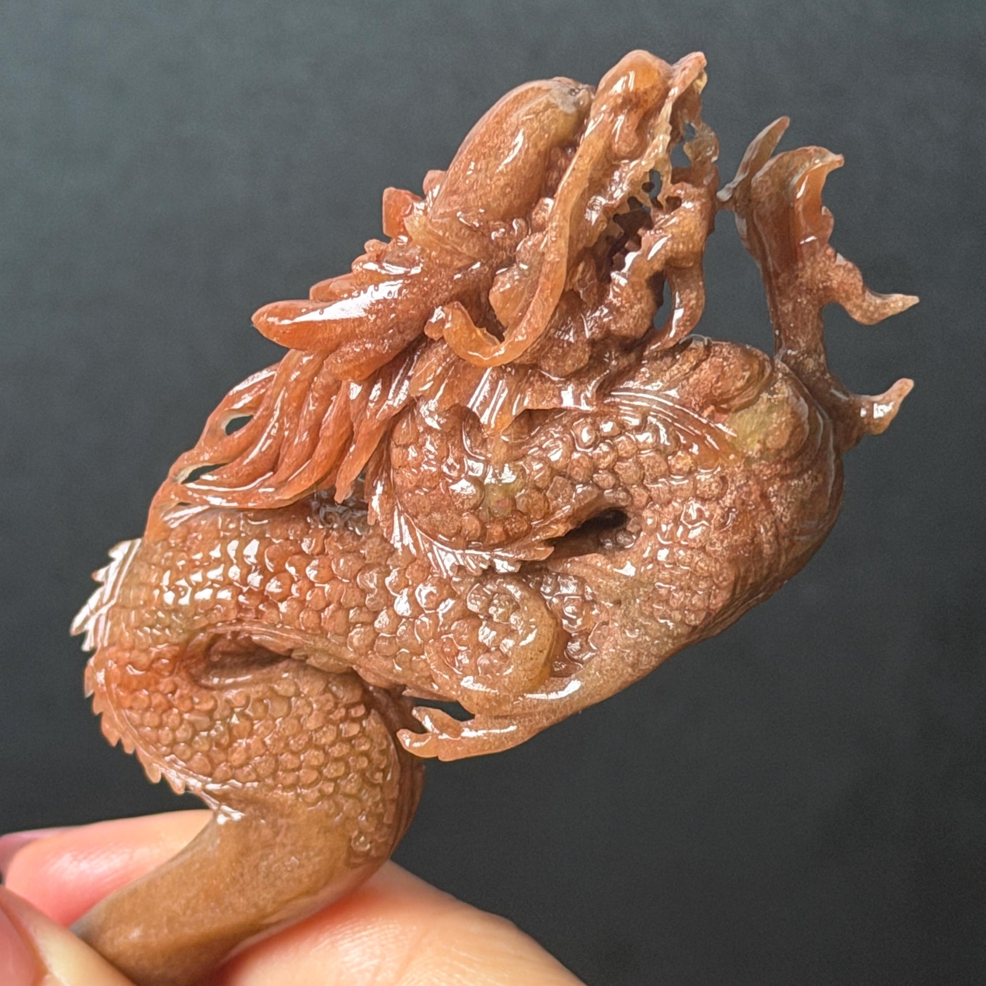 Xiu Jade Fire Dragon Hand Carved Hair Pin: Certified Natural Serpentine Brownish Red Jade Handcrafted Hanfu Hair Stick 3D Stone Carving Hair Stick Asian Vintage Hair Fork Gift for her japanese hairpin korean hair stick hanfu hair fork vintage hair comb antique hair pins dragon carving hand engraved dragon red jade brown jade carving hand carved dragon carving fire dragon wedding headpiece bridal hair jewelry engagement hair accessory antique hair fork wedding headpiece