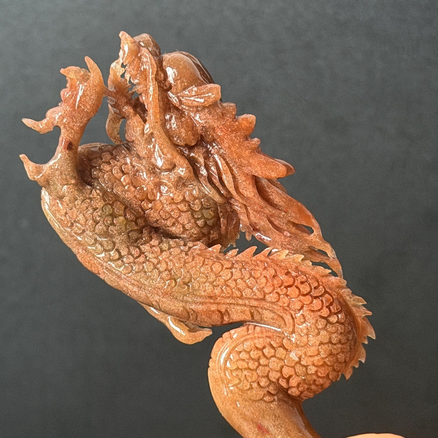 Xiu Jade Fire Dragon Hand Carved Hair Pin: Certified Natural Serpentine Brownish Red Jade Handcrafted Hanfu Hair Stick 3D Stone Carving Hair Stick Asian Vintage Hair Fork Gift for her japanese hairpin korean hair stick hanfu hair fork vintage hair comb antique hair pins dragon carving hand engraved dragon red jade brown jade carving hand carved dragon carving fire dragon wedding headpiece bridal hair jewelry engagement hair accessory antique hair fork wedding headpiece