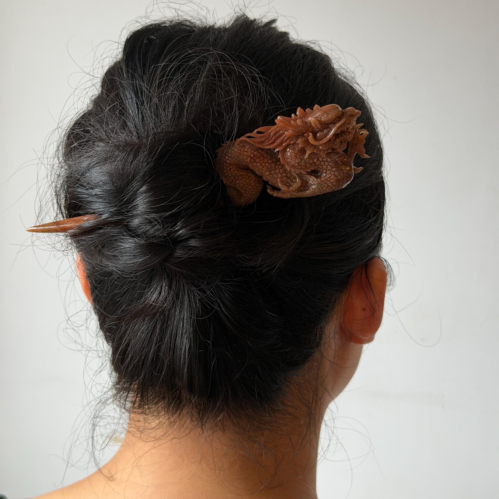 Xiu Jade Fire Dragon Hand Carved Hair Pin: Certified Natural Serpentine Brownish Red Jade Handcrafted Hanfu Hair Stick 3D Stone Carving Hair Stick Asian Vintage Hair Fork Gift for her japanese hairpin korean hair stick hanfu hair fork vintage hair comb antique hair pins dragon carving hand engraved dragon red jade brown jade carving hand carved dragon carving fire dragon wedding headpiece bridal hair jewelry engagement hair accessory antique hair fork wedding headpiece