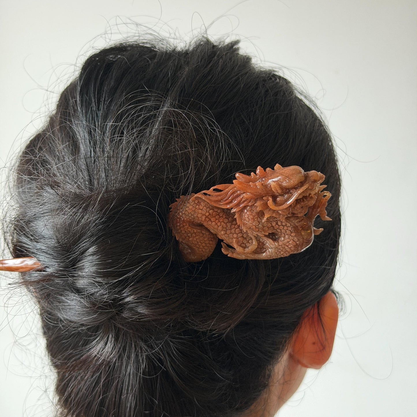 Xiu Jade Fire Dragon Hand Carved Hair Pin: Certified Natural Serpentine Brownish Red Jade Handcrafted Hanfu Hair Stick 3D Stone Carving Hair Stick Asian Vintage Hair Fork Gift for her japanese hairpin korean hair stick hanfu hair fork vintage hair comb antique hair pins dragon carving hand engraved dragon red jade brown jade carving hand carved dragon carving fire dragon wedding headpiece bridal hair jewelry engagement hair accessory antique hair fork wedding headpiece