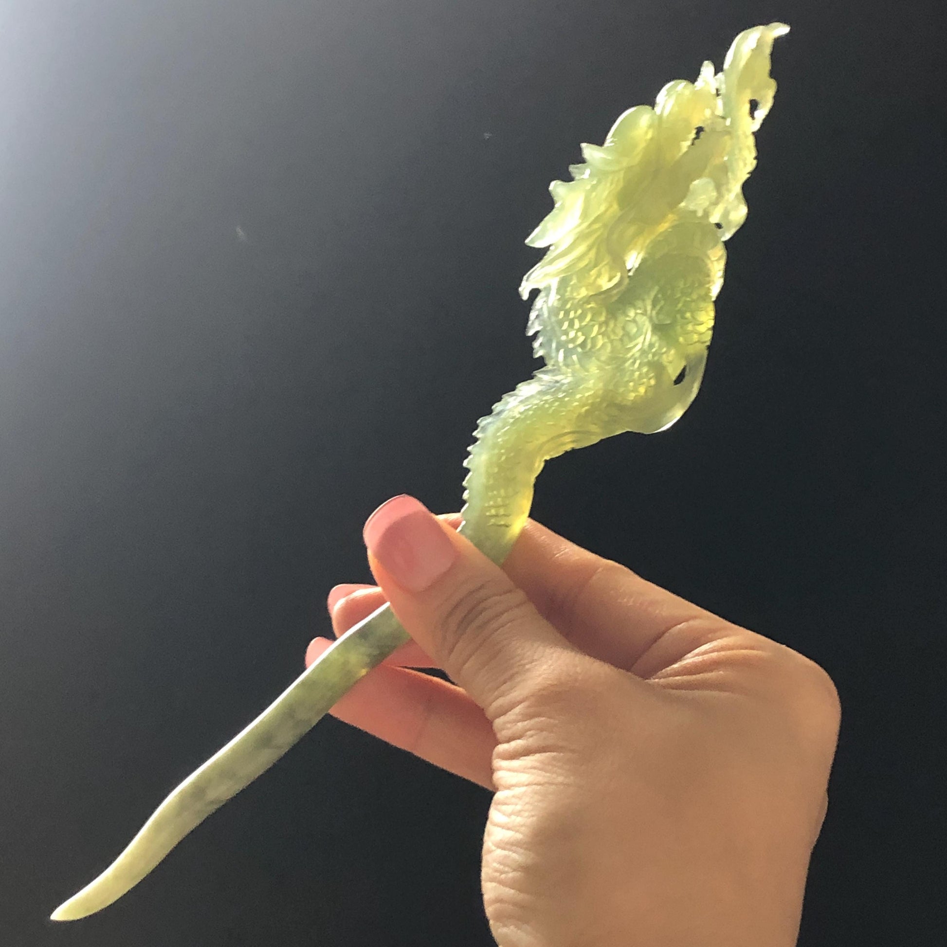 Xiu Jade Green Dragon Hand Carved Hair Pin: Certified Natural Serpentine Ice Green Jade Handcrafted Hanfu Hair Stick 3D Stone Carving Hair Stick Asian Vintage Hair Fork Gift for her japanese hairpin korean hair stick hanfu hair fork vintage hair comb antique hair pins dragon carving hand engraved dragon green jade white jade carving hand carved dragon carving green dragon wedding headpiece bridal hair jewelry engagement hair accessory antique hair fork wedding headpiece hollow out relief carving