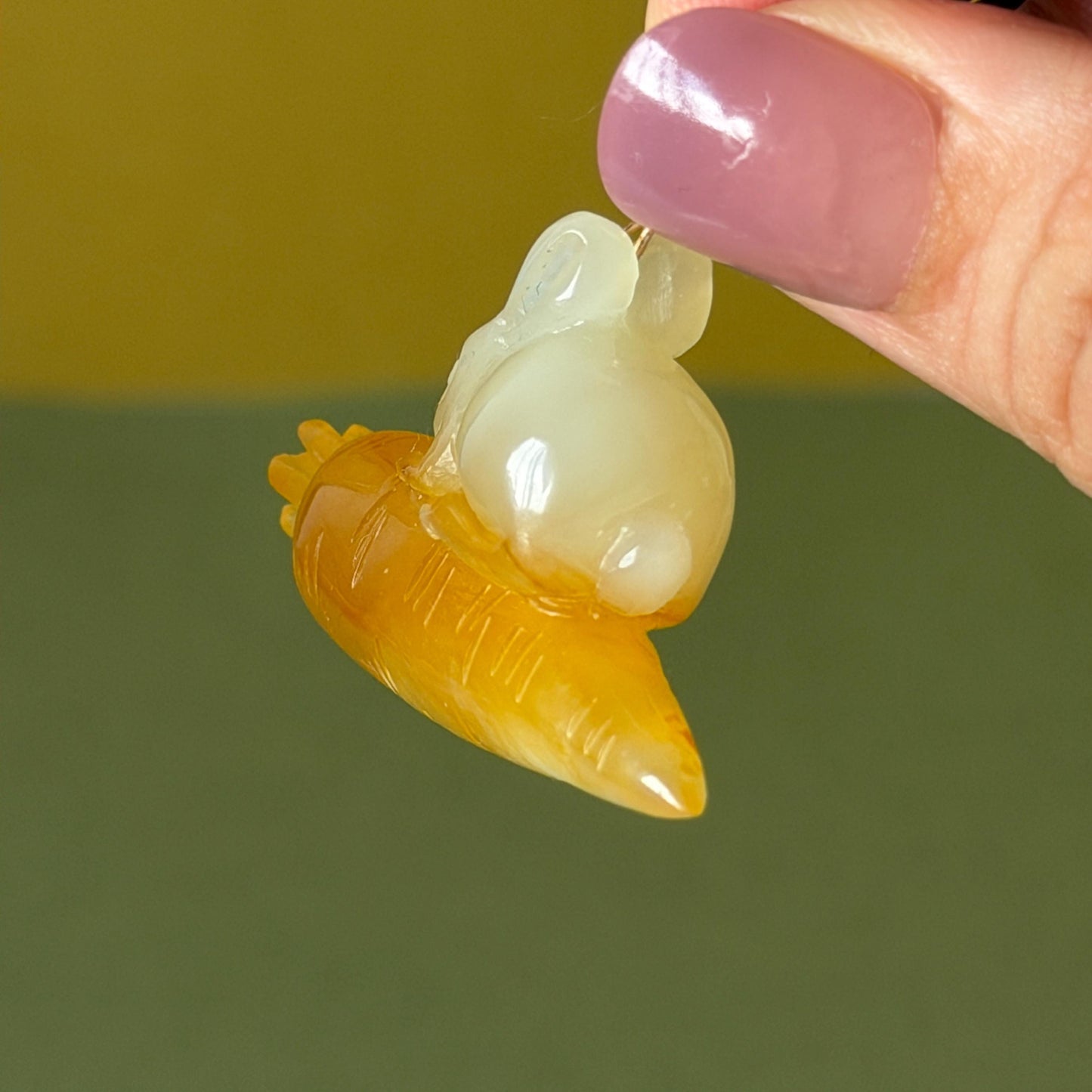 Xiu Jade Rabbit & Carrot Hand Carved Pendant Adjustable Necklace: Certified Natural Serpentine Orange White Jade Handcrafted Charm 3D Stone Carving  rabbit carving bunny carving rabbit pendant bunny charm carrot pendant raddish pendant adjustable necklace choker jade with certificate untreated jade lucky charm rabbit lover gift bunny lover gift handcrafted jade white jade carving orange jade icy jade