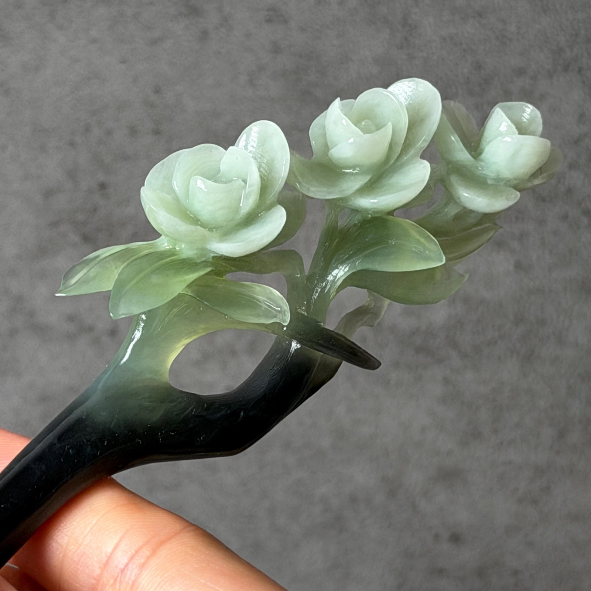 Xiu Jade Peach Blossom Flower Hand Carved Hair Pin: Certified Natural Serpentine Multicolor Black White Green Jade Handcrafted Hair Stick | Asian Vintage Hair Fork 3D stone carving Hair Jewelry Chinese Hanfu Hair Fork gift for her green jade carving white jade black jade flower carving hand engraved hairpins japanese hair stick korean hair pins hair fork hair comb antique hairpins wedding headpiece engagement hair jewelry bridal shower gift wedding bridal hair accessory asian hair crown