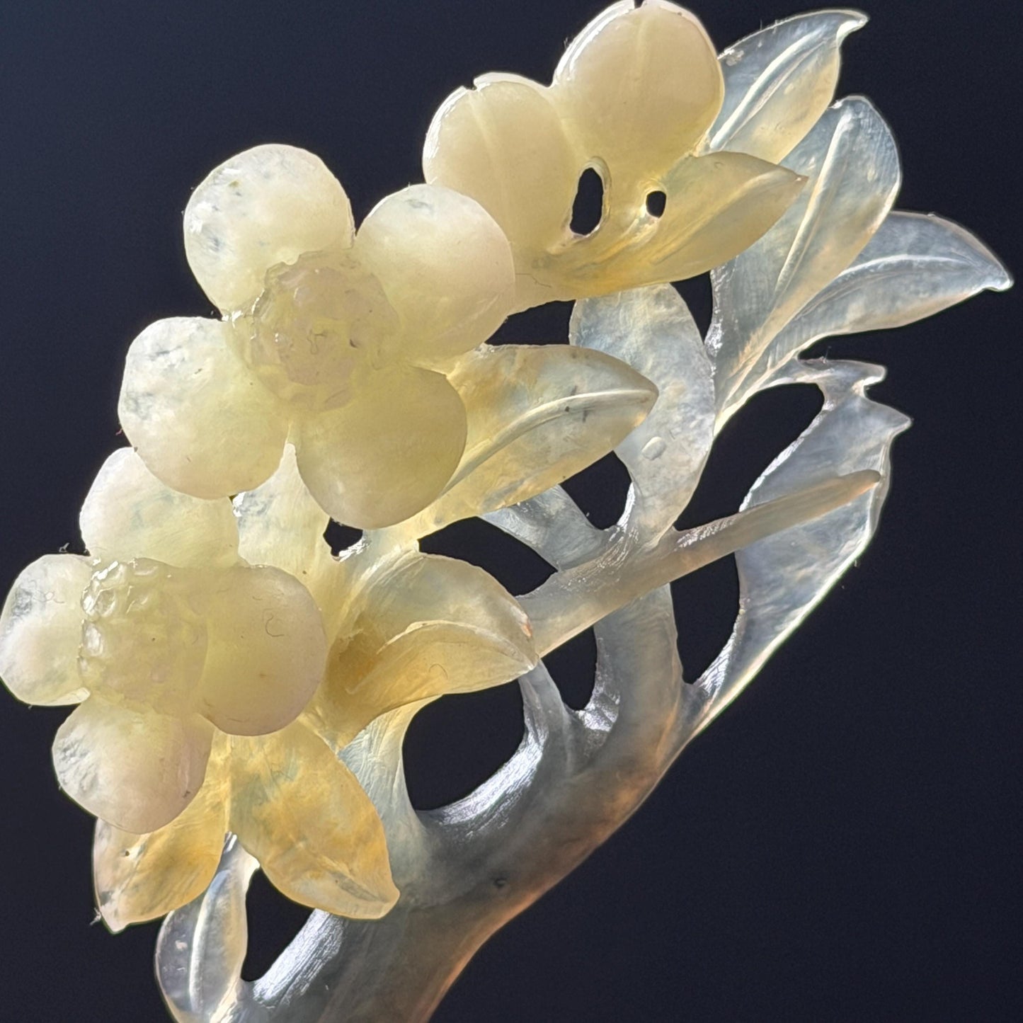 Xiu Jade Peach Blossom Flower Hand Carved Hair Pin: Certified Natural Serpentine Multicolor Black White Green Jade Handcrafted Hair Stick | Asian Vintage Hair Fork 3D stone carving Hair Jewelry Chinese Hanfu Hair Fork gift for her green jade carving white jade black jade flower carving hand engraved hairpins japanese hair stick korean hair pins hair fork hair comb antique hairpins wedding headpiece engagement hair jewelry bridal shower gift wedding bridal hair accessory asian hair crown