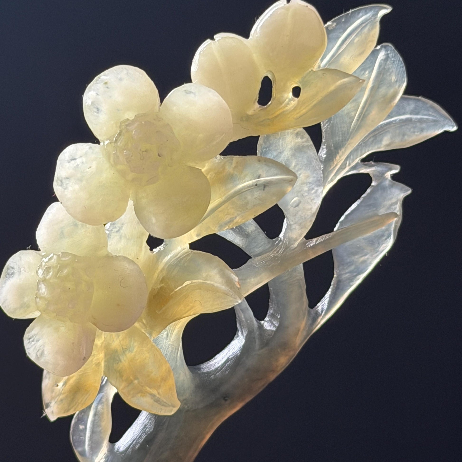 Xiu Jade Peach Blossom Flower Hand Carved Hair Pin: Certified Natural Serpentine Multicolor Black White Green Jade Handcrafted Hair Stick | Asian Vintage Hair Fork 3D stone carving Hair Jewelry Chinese Hanfu Hair Fork gift for her green jade carving white jade black jade flower carving hand engraved hairpins japanese hair stick korean hair pins hair fork hair comb antique hairpins wedding headpiece engagement hair jewelry bridal shower gift wedding bridal hair accessory asian hair crown