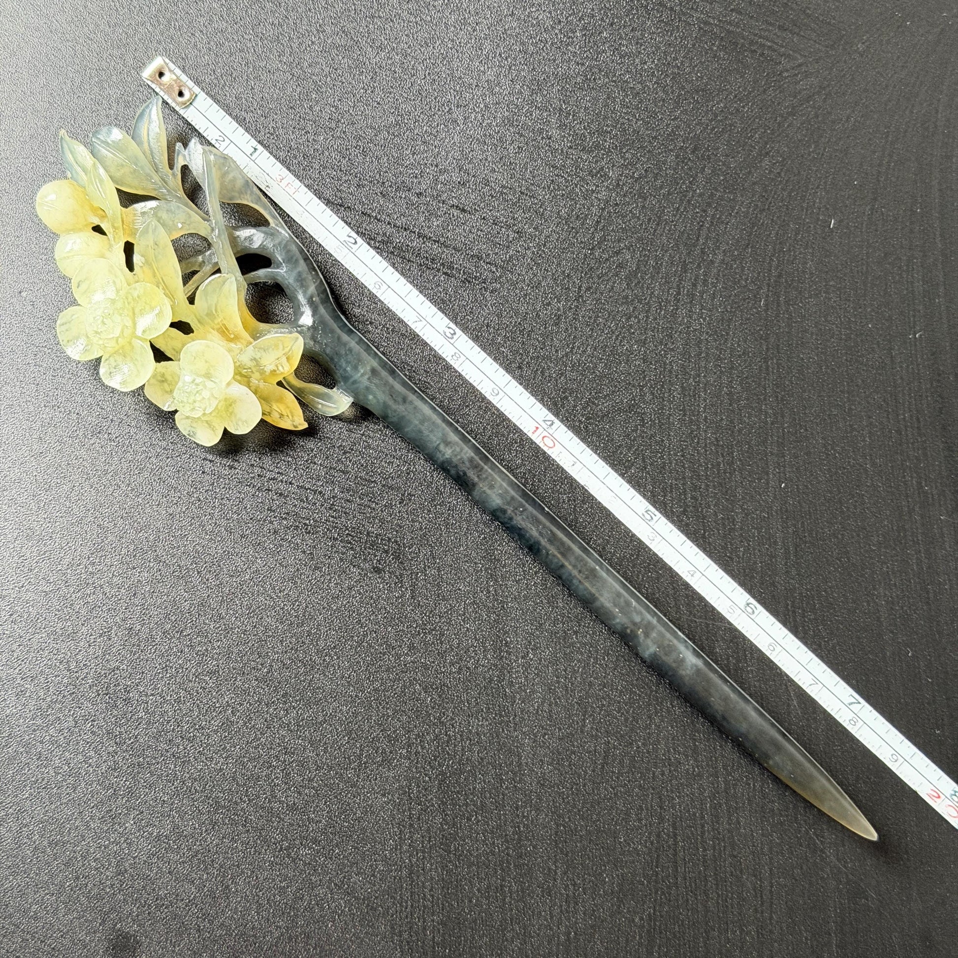 Xiu Jade Peach Blossom Flower Hand Carved Hair Pin: Certified Natural Serpentine Multicolor Black White Green Jade Handcrafted Hair Stick | Asian Vintage Hair Fork 3D stone carving Hair Jewelry Chinese Hanfu Hair Fork gift for her green jade carving white jade black jade flower carving hand engraved hairpins japanese hair stick korean hair pins hair fork hair comb antique hairpins wedding headpiece engagement hair jewelry bridal shower gift wedding bridal hair accessory asian hair crown