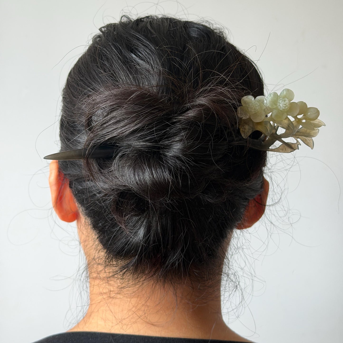 Xiu Jade Peach Blossom Flower Hand Carved Hair Pin: Certified Natural Serpentine Multicolor Black White Green Jade Handcrafted Hair Stick | Asian Vintage Hair Fork 3D stone carving Hair Jewelry Chinese Hanfu Hair Fork gift for her green jade carving white jade black jade flower carving hand engraved hairpins japanese hair stick korean hair pins hair fork hair comb antique hairpins wedding headpiece engagement hair jewelry bridal shower gift wedding bridal hair accessory asian hair crown