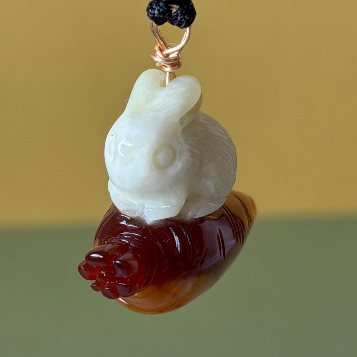 Xiu Jade Rabbit & Carrot Hand Carved Pendant Adjustable Necklace: Certified Natural Serpentine Red Brown White Jade Handcrafted Charm 3D Stone Carving white jade carving brown jade red jade 3D carving rabbit carving bunny carving rabbit pendant bunny charm carrot pendant raddish pendant adjustable necklace choker jade with certificate untreated jade lucky charm rabbit lover gift bunny lover gift handcrafted jade