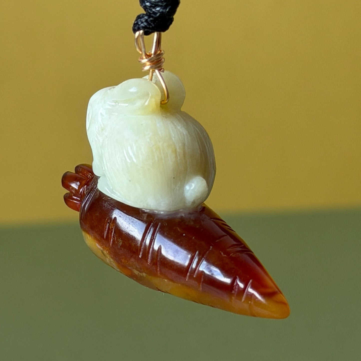 Xiu Jade Rabbit & Carrot Hand Carved Pendant Adjustable Necklace: Certified Natural Serpentine Red Brown White Jade Handcrafted Charm 3D Stone Carving white jade carving brown jade red jade 3D carving rabbit carving bunny carving rabbit pendant bunny charm carrot pendant raddish pendant adjustable necklace choker jade with certificate untreated jade lucky charm rabbit lover gift bunny lover gift handcrafted jade