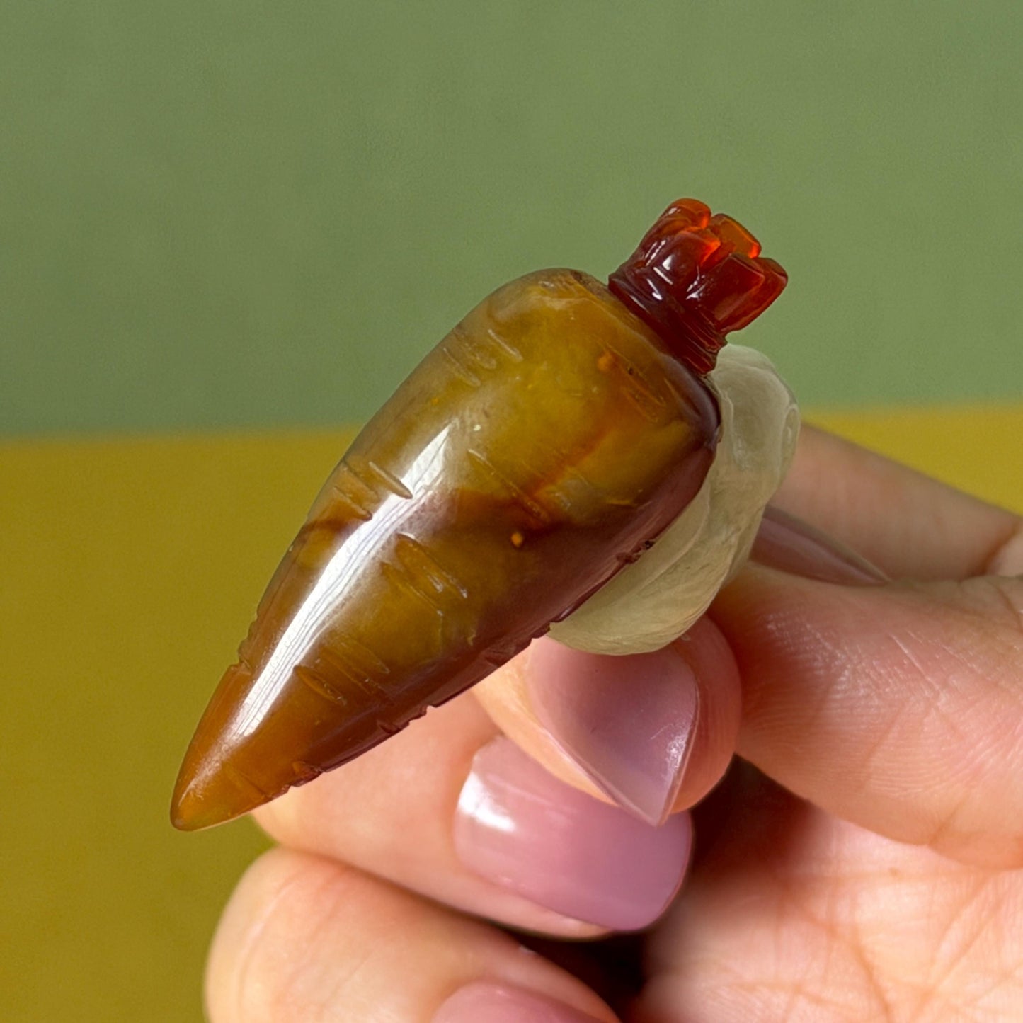 Xiu Jade Rabbit & Carrot Hand Carved Pendant Adjustable Necklace: Certified Natural Serpentine Red Brown White Jade Handcrafted Charm 3D Stone Carving white jade carving brown jade red jade 3D carving rabbit carving bunny carving rabbit pendant bunny charm carrot pendant raddish pendant adjustable necklace choker jade with certificate untreated jade lucky charm rabbit lover gift bunny lover gift handcrafted jade