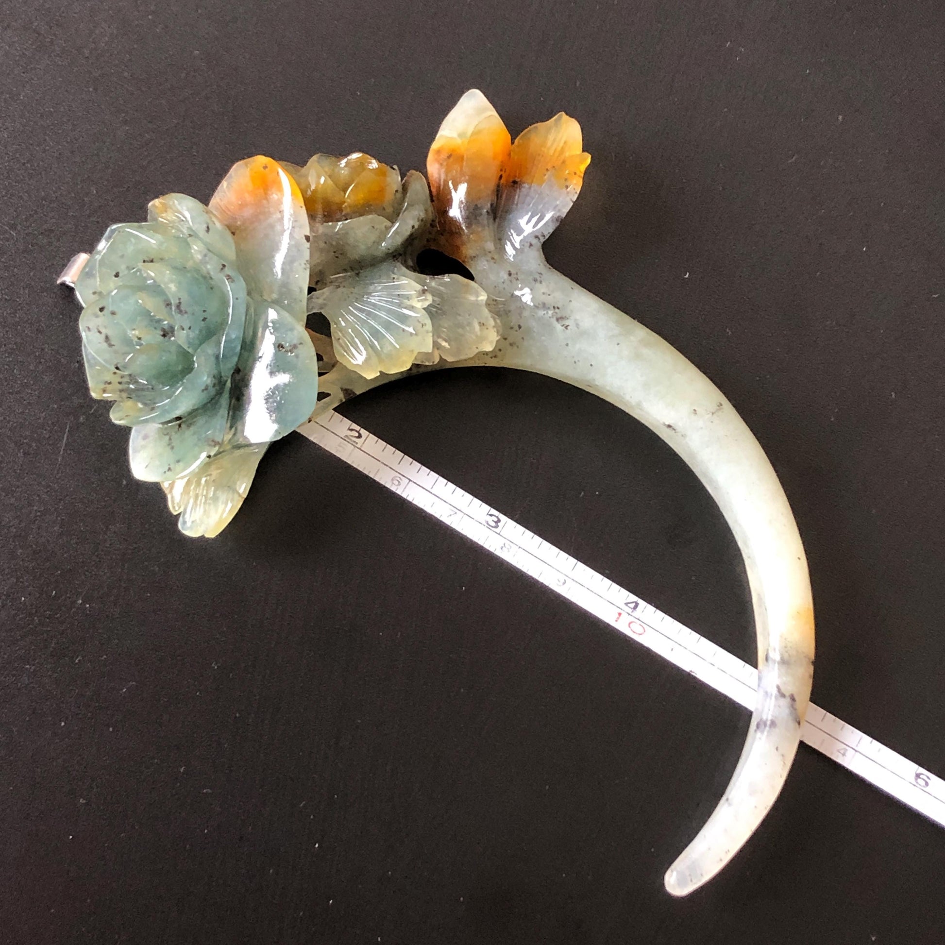Xiu Jade Rose Flowers Hand Carved Hair Pin: Certified Natural Serpentine Blue Brown White Jade Handcrafted Crescent Moon Hair Stick 3D Stone Carving Hair Jewelry Bridal Wedding Headpiece gift for her japanese hairpin korean hair stick chinese hair fork vintage hair comb antique hair pins hanfu hair stick bridal shower hair jewelry bridal shower gift engagement hair accessory jade carving hand engraved jade hand carved flower jade hairpins untreated natural jade with certificate moon hairpin