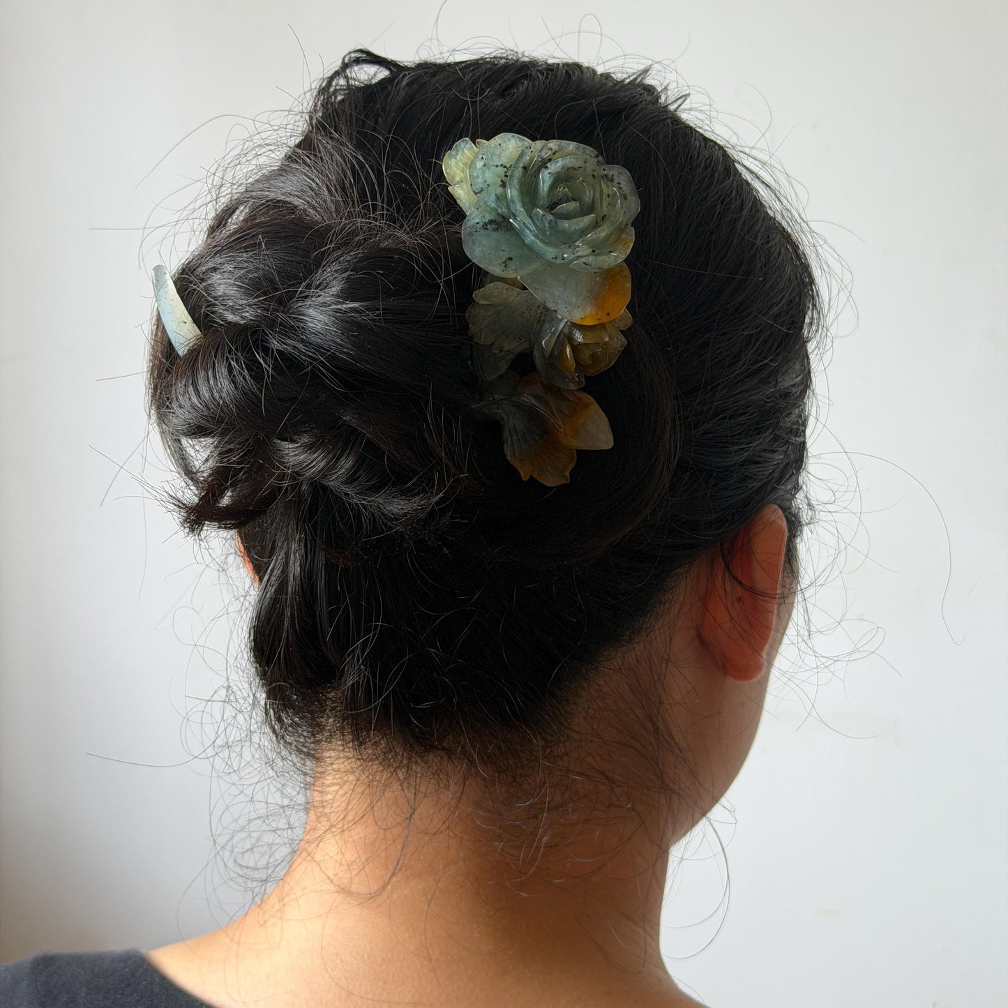 Xiu Jade Rose Flowers Hand Carved Hair Pin: Certified Natural Serpentine Blue Brown White Jade Handcrafted Crescent Moon Hair Stick 3D Stone Carving Hair Jewelry Bridal Wedding Headpiece gift for her japanese hairpin korean hair stick chinese hair fork vintage hair comb antique hair pins hanfu hair stick bridal shower hair jewelry bridal shower gift engagement hair accessory jade carving hand engraved jade hand carved flower jade hairpins untreated natural jade with certificate moon hairpin