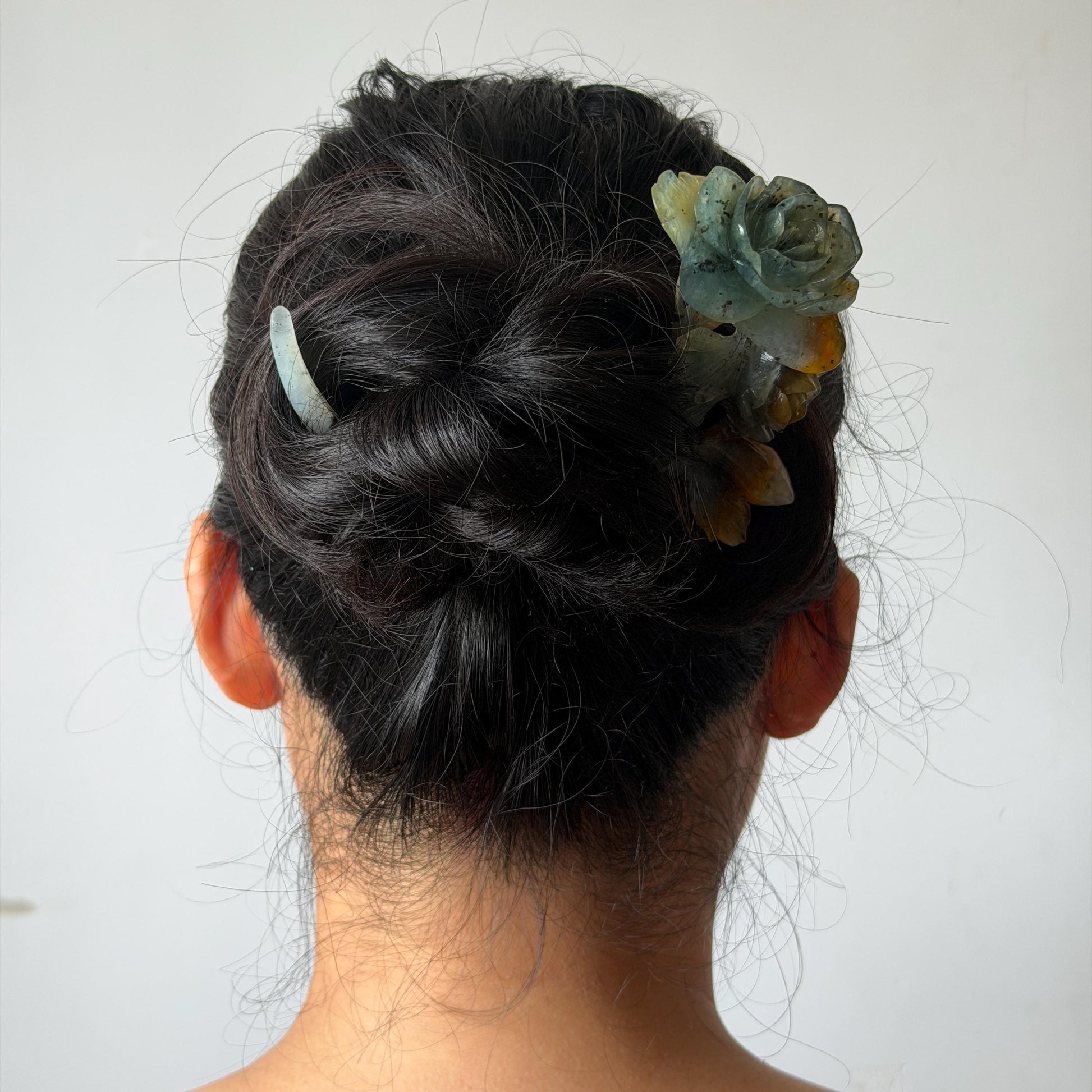 Xiu Jade Rose Flowers Hand Carved Hair Pin: Certified Natural Serpentine Blue Brown White Jade Handcrafted Crescent Moon Hair Stick 3D Stone Carving Hair Jewelry Bridal Wedding Headpiece gift for her japanese hairpin korean hair stick chinese hair fork vintage hair comb antique hair pins hanfu hair stick bridal shower hair jewelry bridal shower gift engagement hair accessory jade carving hand engraved jade hand carved flower jade hairpins untreated natural jade with certificate moon hairpin