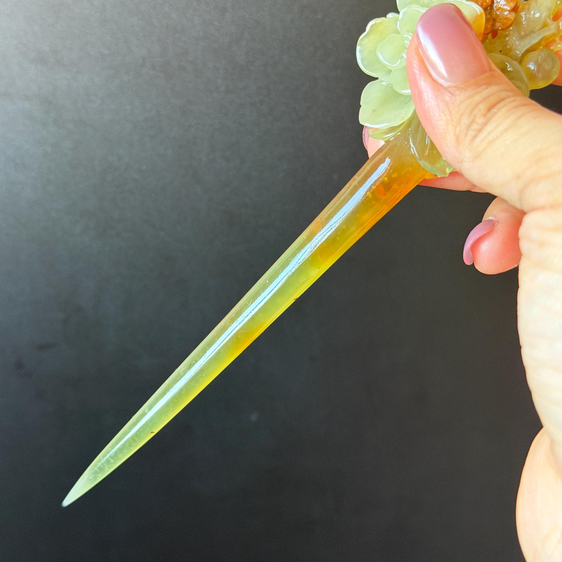 Xiu Jade Peach Blossom Flower Hand Carved Hair Pin: Certified Natural Serpentine Orange White Green Jade Handcrafted Hanfu Hair Stick
