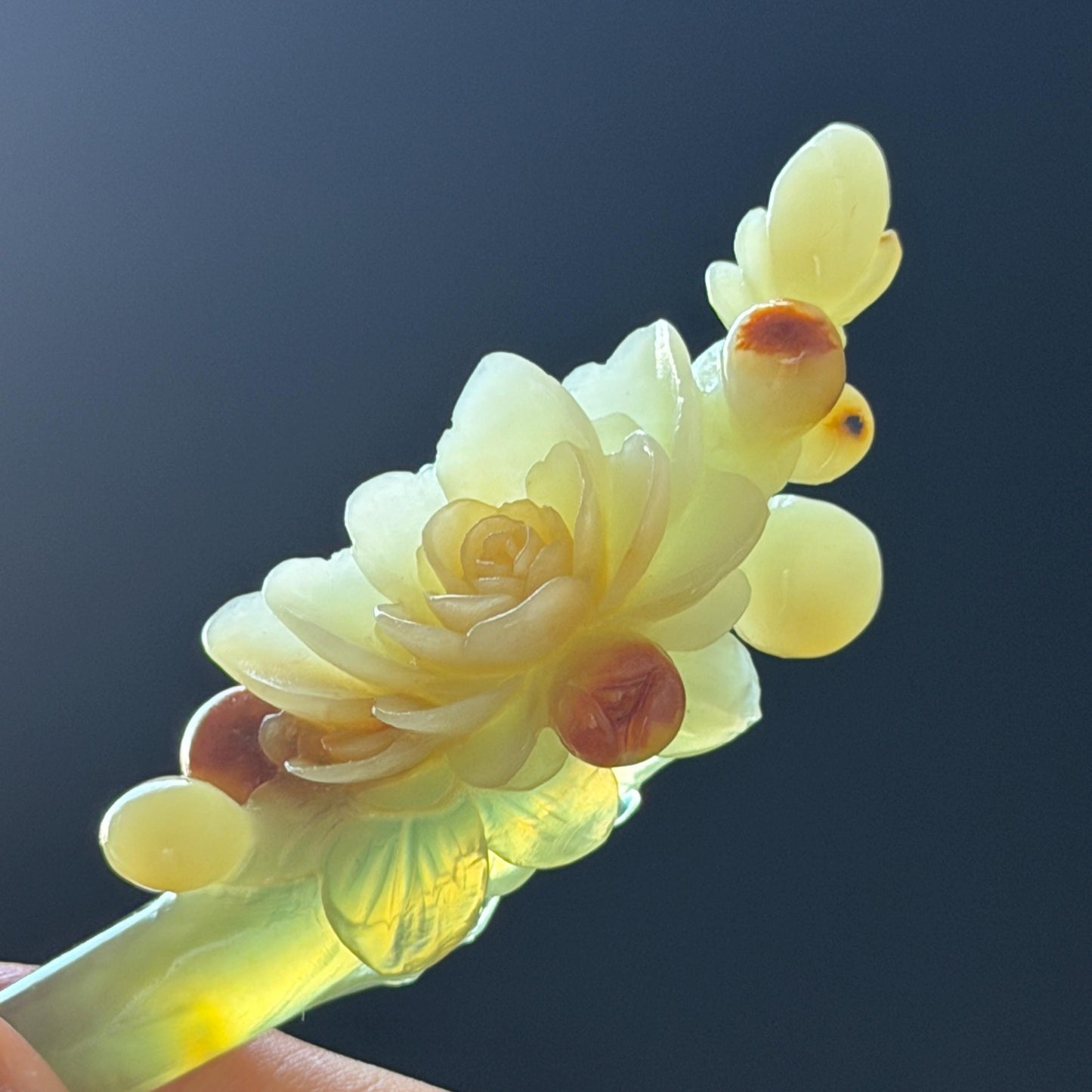 Xiu Jade Hand Carved Camellia Flower Hair Pin: Certified Natural Serpentine Multicolor Orange White Green Jade Handcrafted Hair Stick | Asian Vintage Hair Fork 3D stone carving Hair Jewelry | Chinese Hanfu Hair Fork gift for her green jade carving white jade orange jade flower carving camellia carving hand engraved hairpins japanese hair stick korean hair pins hair fork hair comb antique hairpins wedding headpiece engagement hair jewelry bridal shower gift bridal hair accessory  asian hair crown