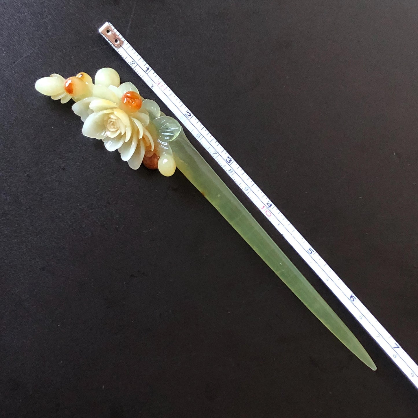 Xiu Jade Hand Carved Camellia Flower Hair Pin: Certified Natural Serpentine Multicolor Orange White Green Jade Handcrafted Hair Stick | Asian Vintage Hair Fork 3D stone carving Hair Jewelry | Chinese Hanfu Hair Fork gift for her green jade carving white jade orange jade flower carving camellia carving hand engraved hairpins japanese hair stick korean hair pins hair fork hair comb antique hairpins wedding headpiece engagement hair jewelry bridal shower gift bridal hair accessory  asian hair crown