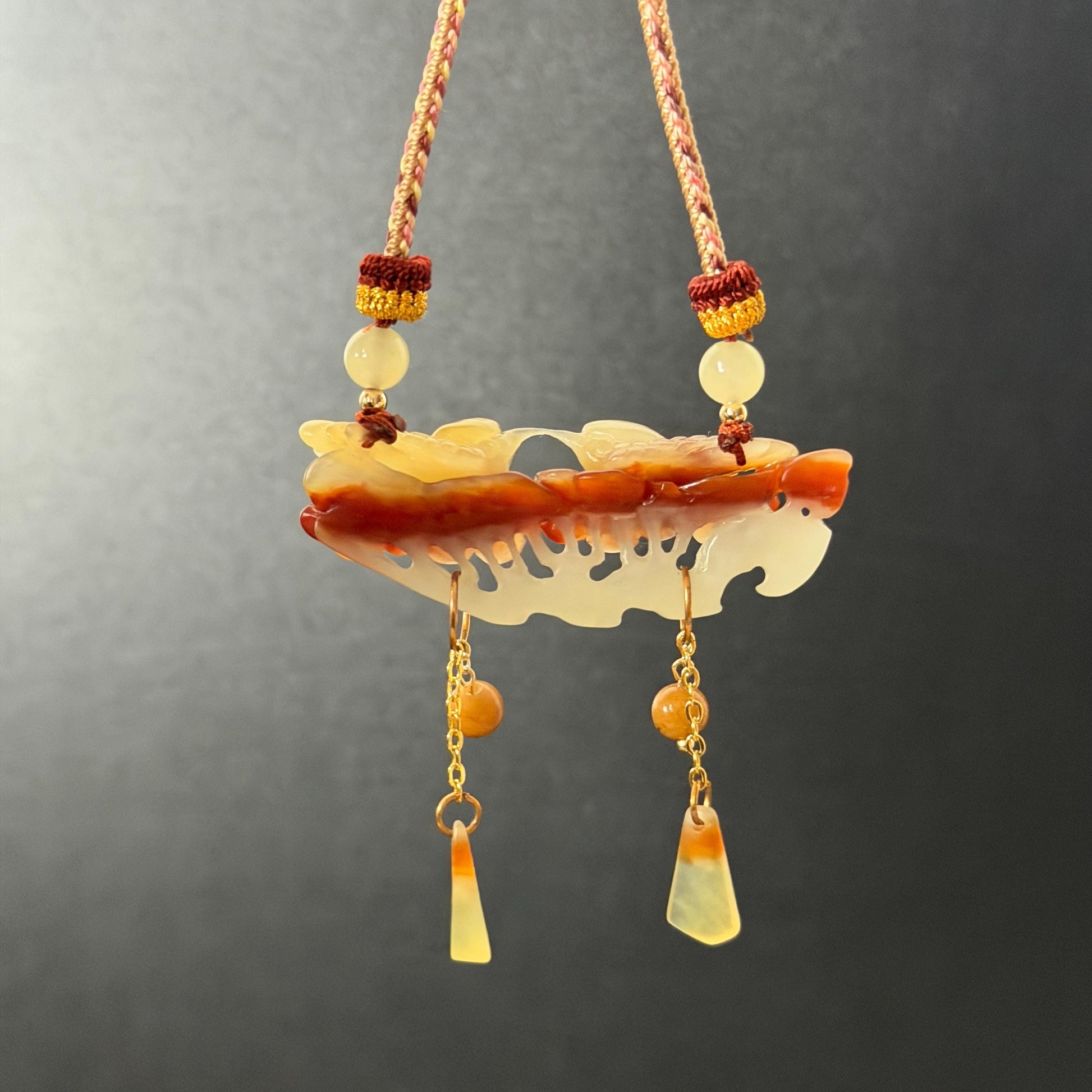 Xiu Jade Magpie Birds and Flower Hand Carved Pendant Adjustable Necklace Choker: Certified Natural Serpentine Multicolor Brown Yellow White Jade Handcrafted Charm | Fortune & Happiness | Stone Crystal Gemstone Jewellery  Gift for her, brown jade carving yellow jade white jade Braided necklace plum blossom carving flower carving hand engraved flower chinese jade pendant necklace vintage necklace antique necklace certificate jade natural untreated jade certified jade modern necklace bird carving