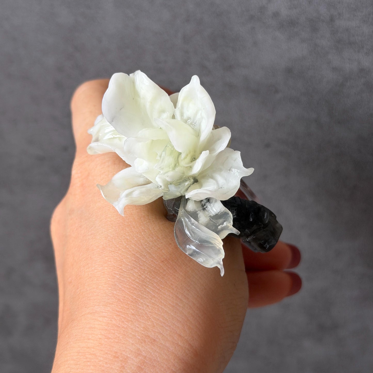 Xiu Jade Gardenia Flower Hand Carved Charm Braided Bracelet: Natural Serpentine Black & White Jade Adjustable Bracelet 3D Stone Carving    adjustable bracelet woven bracelet rope 3D jade carving white jade black jade natural untreated jade handcrafted charm bead bracelet handmade bracelet flower carving peony carving hand engraved charm chinese braided bracelet vintage bracelet antique bracelet lucky rope flower lover gift birthday gift handcrafted bracelet birthday gift handmade bracelet