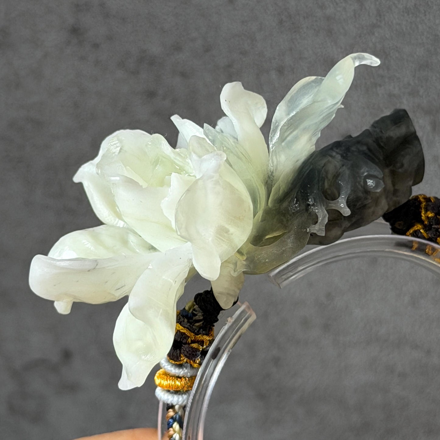 Xiu Jade Gardenia Flower Hand Carved Charm Braided Bracelet: Natural Serpentine Black & White Jade Adjustable Bracelet 3D Stone Carving    adjustable bracelet woven bracelet rope 3D jade carving white jade black jade natural untreated jade handcrafted charm bead bracelet handmade bracelet flower carving peony carving hand engraved charm chinese braided bracelet vintage bracelet antique bracelet lucky rope flower lover gift birthday gift handcrafted bracelet birthday gift handmade bracelet