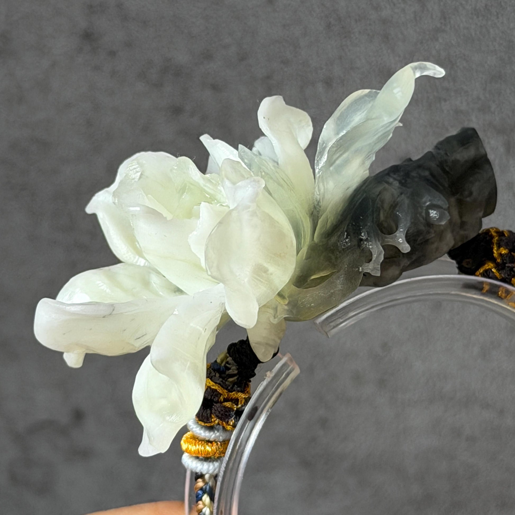 Xiu Jade Gardenia Flower Hand Carved Charm Braided Bracelet: Natural Serpentine Black & White Jade Adjustable Bracelet 3D Stone Carving    adjustable bracelet woven bracelet rope 3D jade carving white jade black jade natural untreated jade handcrafted charm bead bracelet handmade bracelet flower carving peony carving hand engraved charm chinese braided bracelet vintage bracelet antique bracelet lucky rope flower lover gift birthday gift handcrafted bracelet birthday gift handmade bracelet