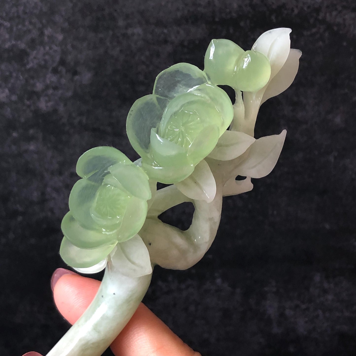 Xiu Jade Peach Blossom Flower Hand Carved Hair Pin: Certificate Natural Serpentine White Green Jade Handcrafted Hanfu Hair Stick Gift for her Bridal Shower gift bridal hair clip wedding headpiece wedding hair jewelry bridal hair accessories green jade carving white jade hand engraved flower hair stick japanese hairpins korean hair stick chinese hair comb vintage hair pins antique hair fork hanfu hair pins certified untreated jade 3D stone carving hair claws hair crown