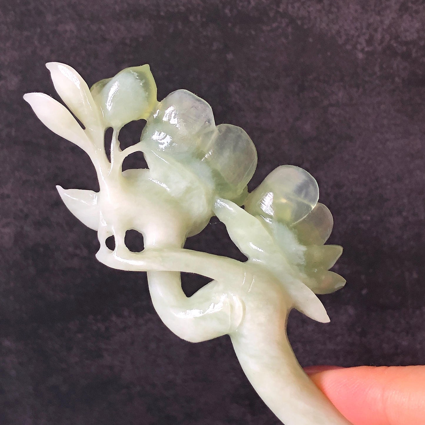 Xiu Jade Peach Blossom Flower Hand Carved Hair Pin: Certificate Natural Serpentine White Green Jade Handcrafted Hanfu Hair Stick Gift for her Bridal Shower gift bridal hair clip wedding headpiece wedding hair jewelry bridal hair accessories green jade carving white jade hand engraved flower hair stick japanese hairpins korean hair stick chinese hair comb vintage hair pins antique hair fork hanfu hair pins certified untreated jade 3D stone carving hair claws hair crown